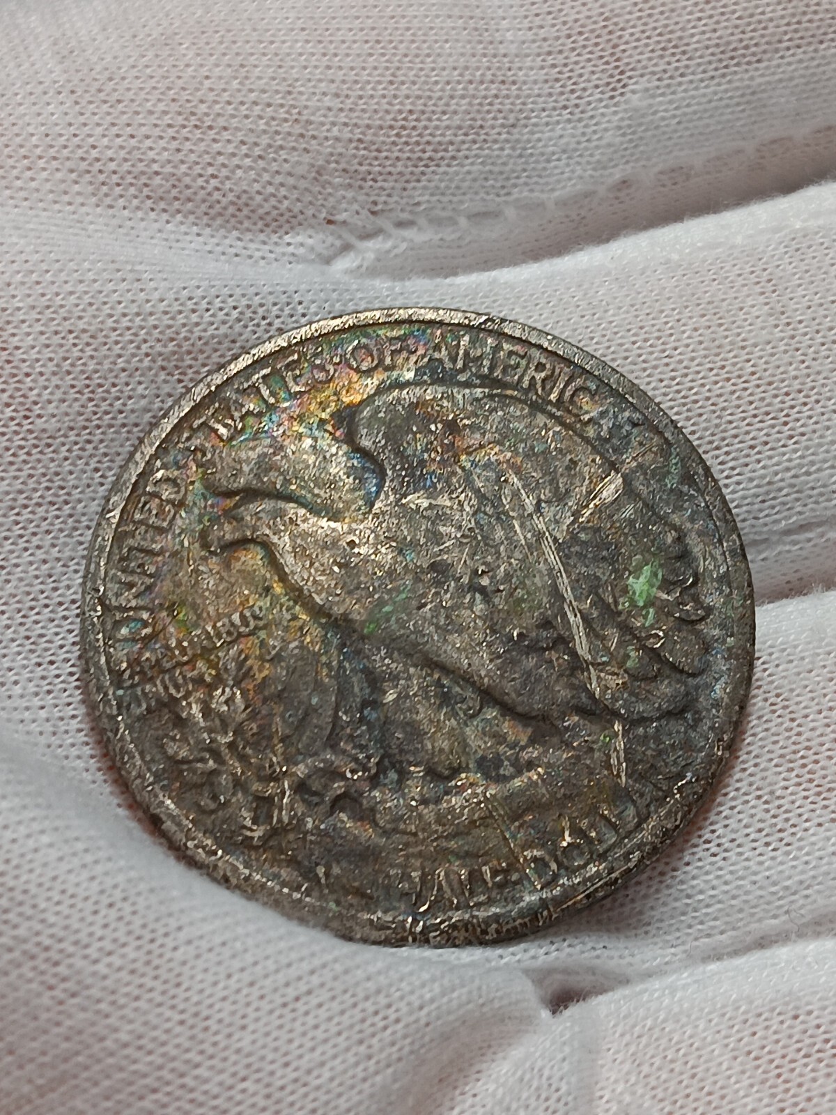 👉1920-Walking Liberty Silver Half Dollar RAINBOW TONING S/475
