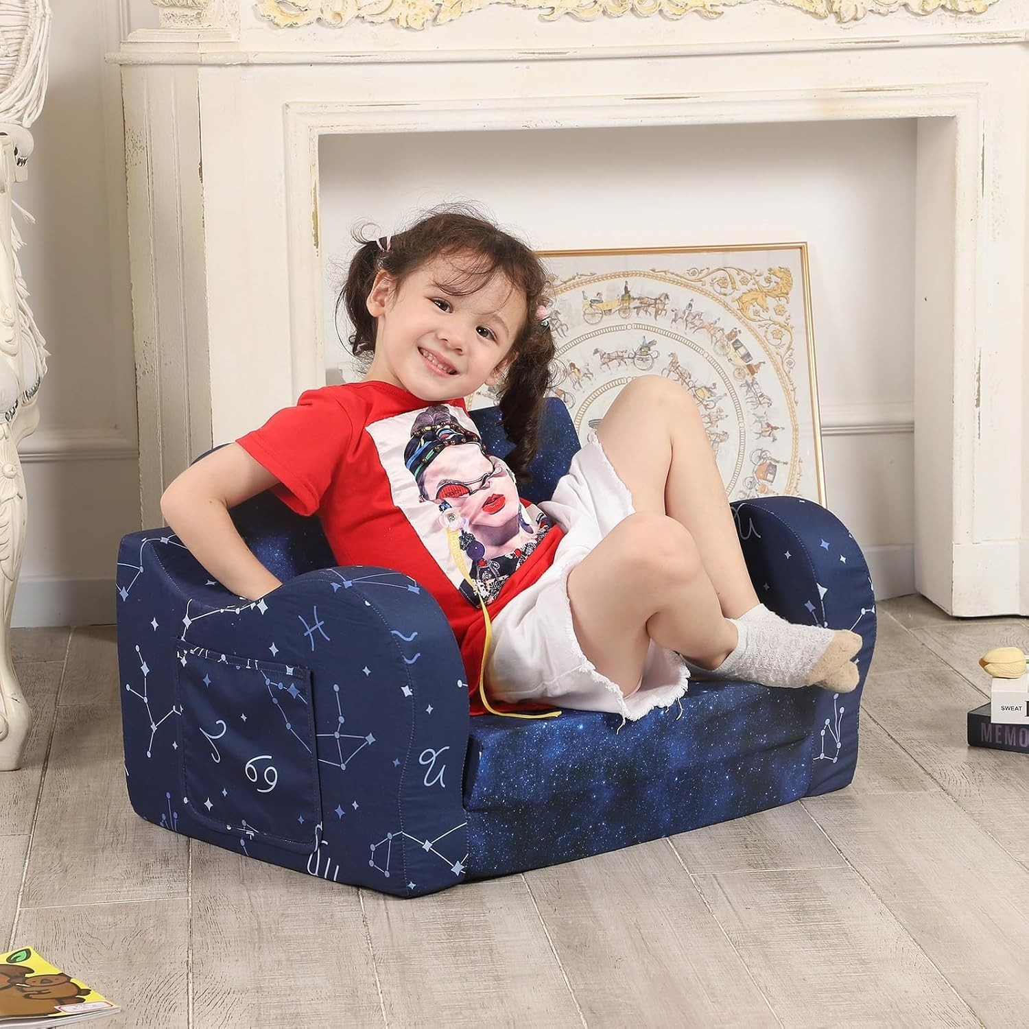 Kids Sofa - 2-in-1 Flip-Out Foam Couch, Blue, Cozy Lounge Chair for Toddlers