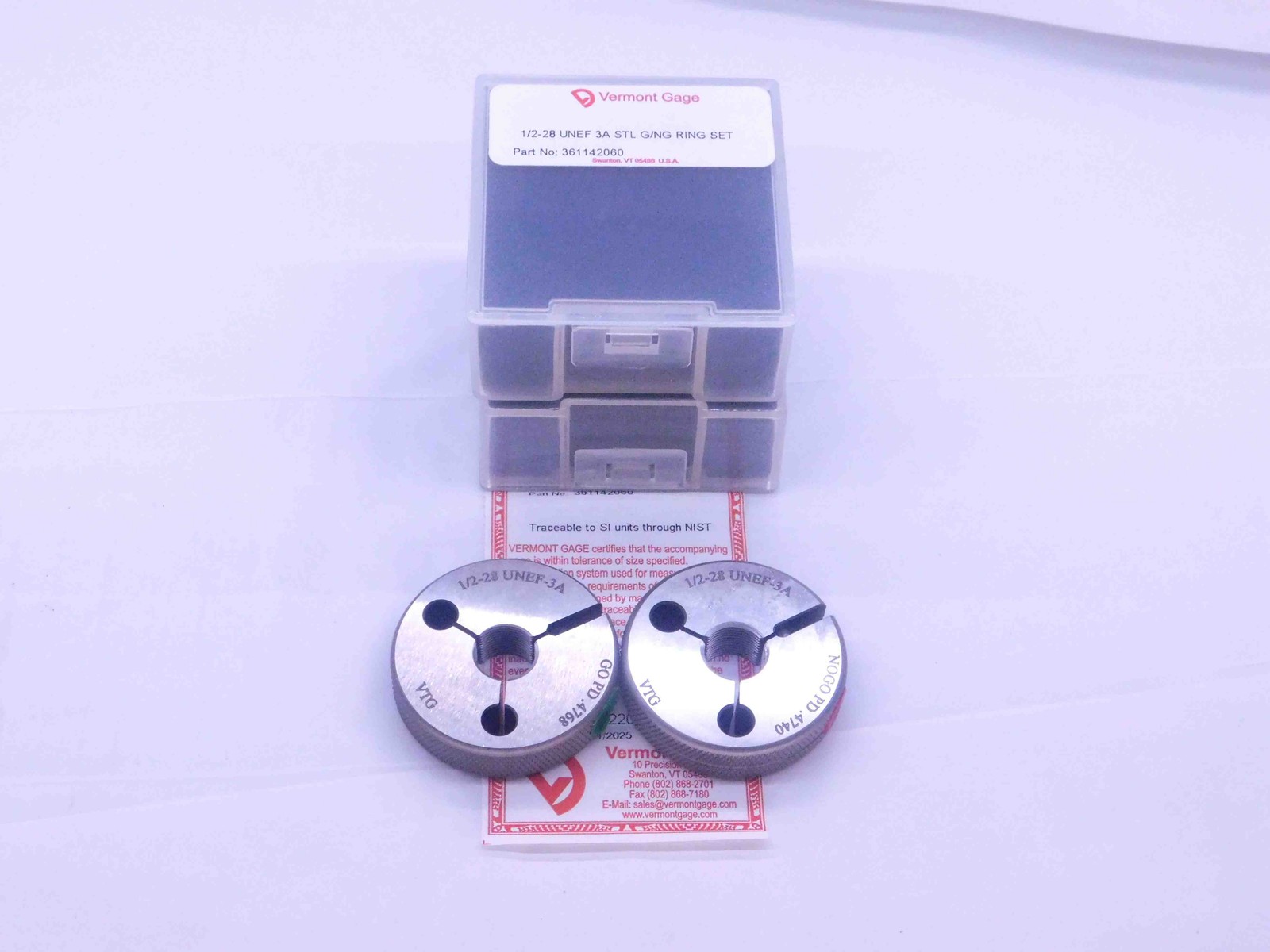NEW 1/2 28 UNEF 3A VERMONT THREAD RING GAGES .5 GO NO GO P.D.'S = .4768 & .4740