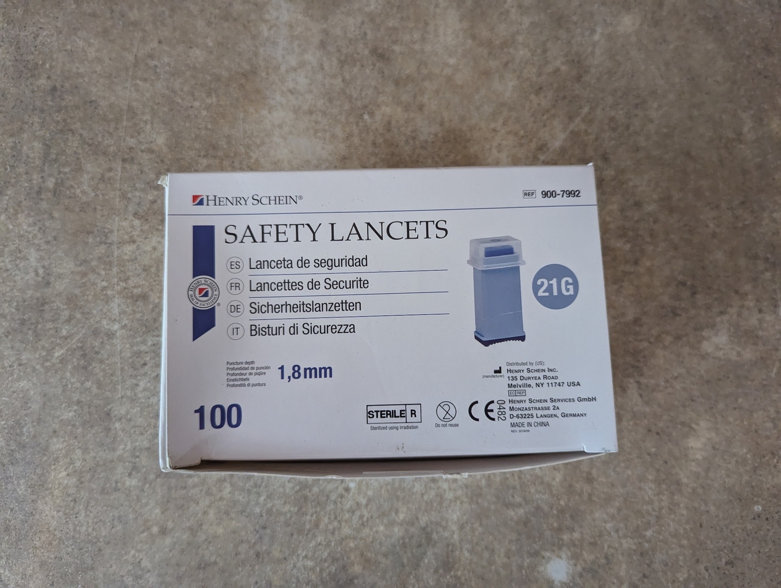 HENRY SCHEIN SAFETY PRESS INCISION DEVICE LANCET 21GX1.8MM SAFETY 900-7992 100BX