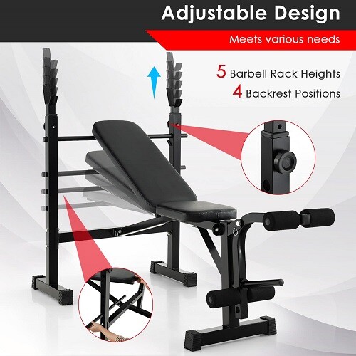 Olympic Weight Bench Set Press w/ Barbell Rack Fitness Home Gym Workout Strength