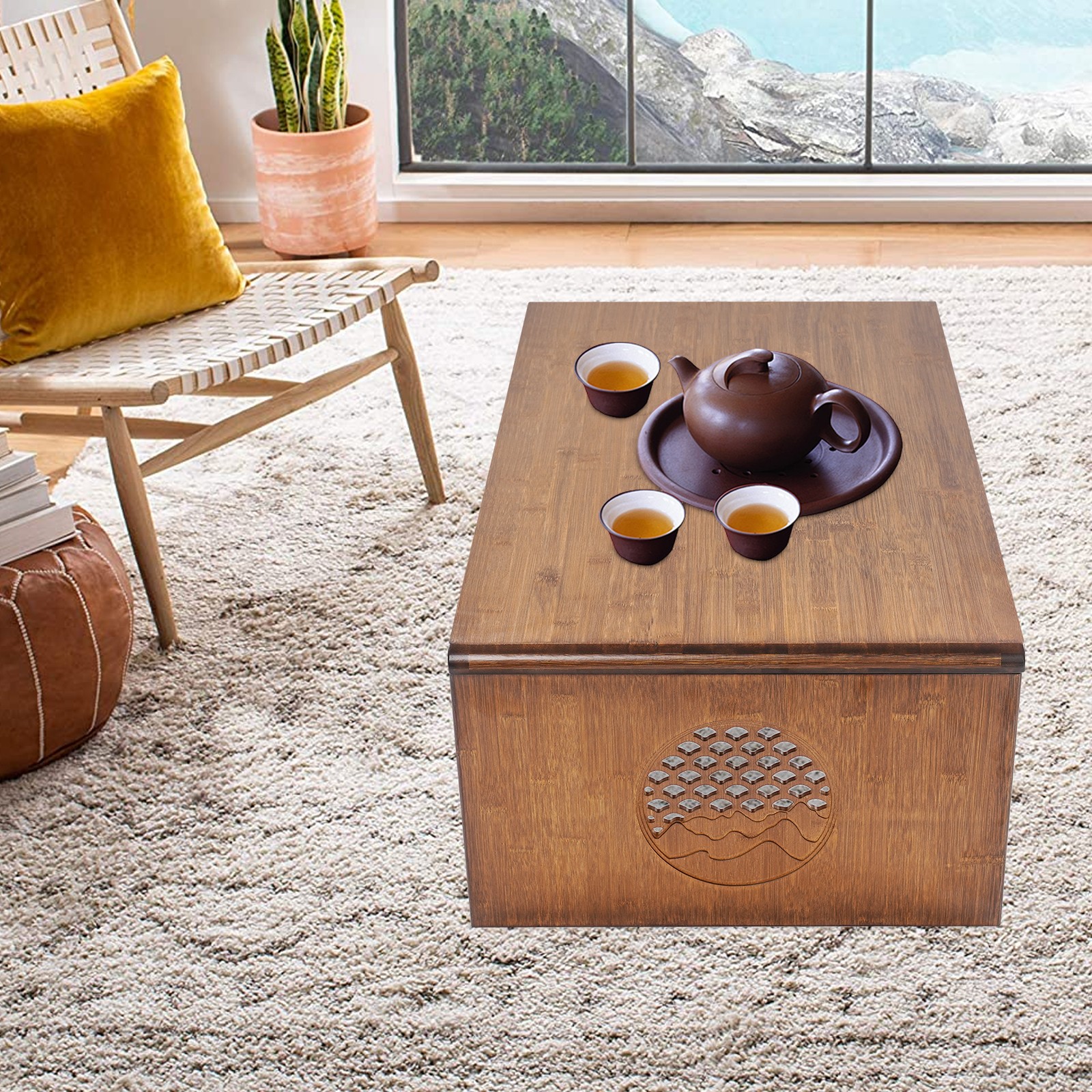 Foldable Floor Low Table Bamboo Coffee Table Tea Table For Living Room Tea Room