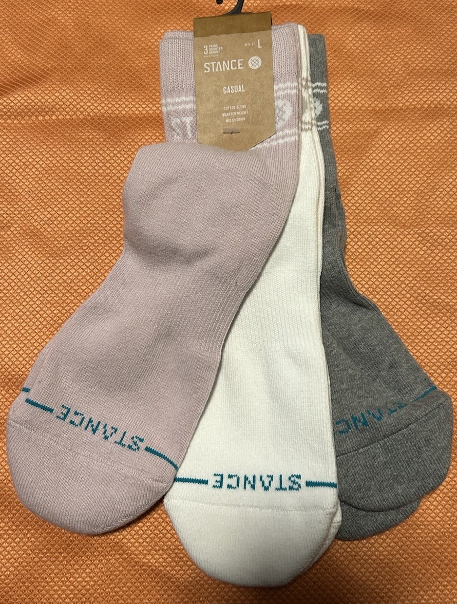 STANCE SOCKS Mens 3 Pack Casual Vital Quarter LARGE Sz 9-12 NWT White Gray