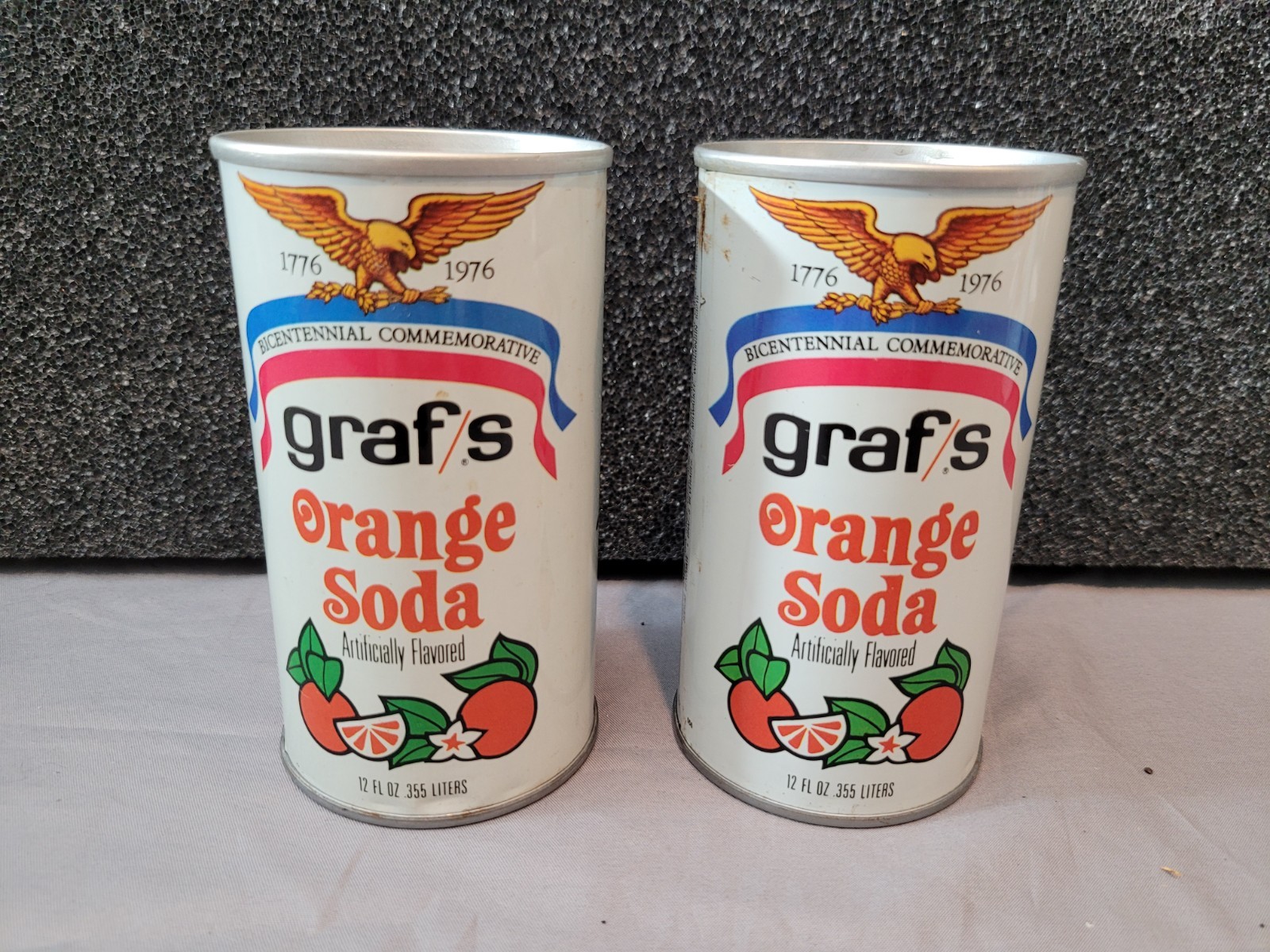 Vintage Graf's 1976 Orange Soda Pop Can 12oz Steel Stars & Stripes 34 Star Flag