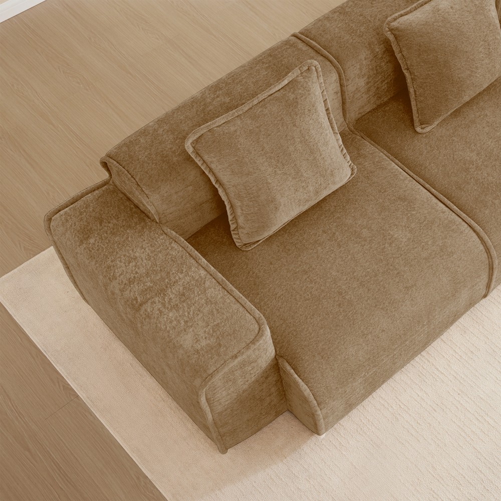 Modular 3-Seat L-Shape Sectional Sofa w/ Ottoman & Pillows, Velvet Brown