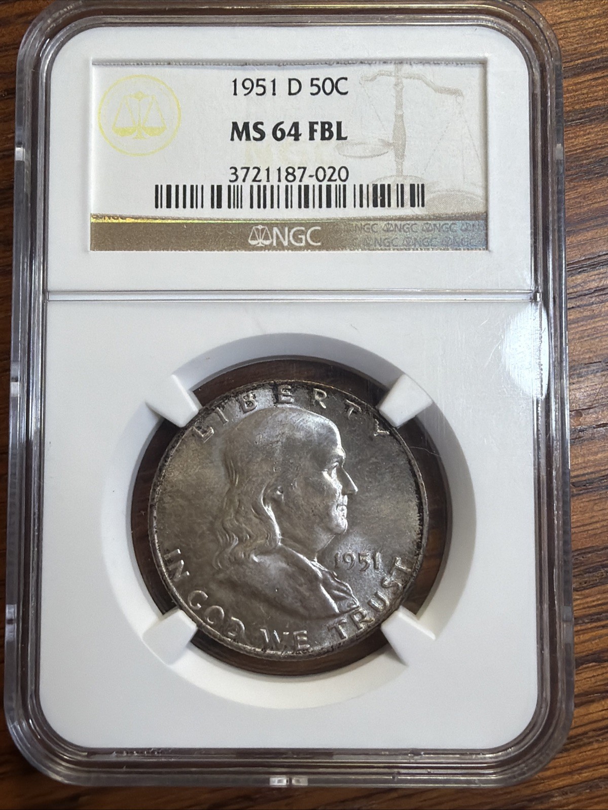 1951-D Denver Mint Franklin Silver Half Dollar NGC MS 64 FBL