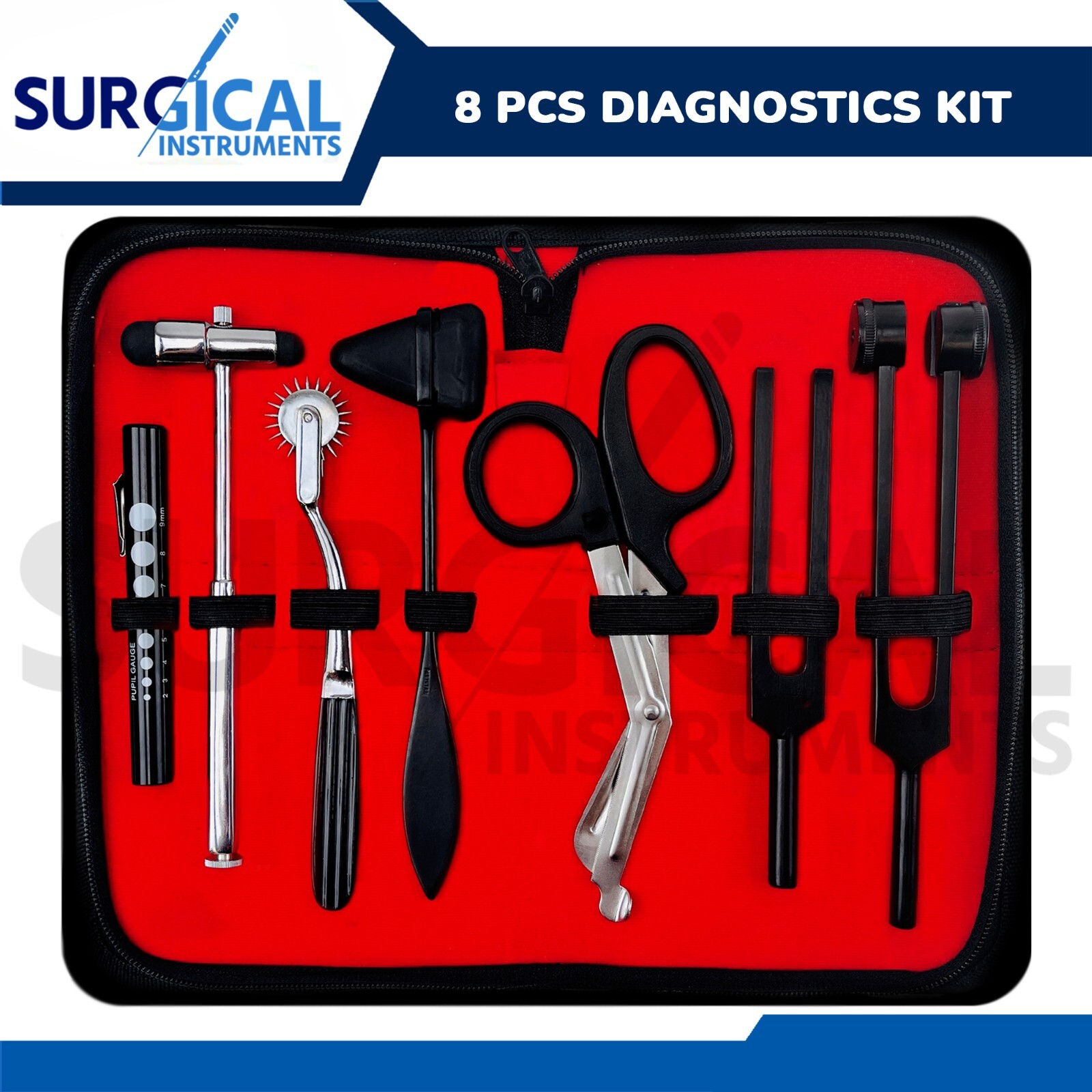 7 Pcs Diagnostics Kit - Hammers, Tuning Forks, Scissors, Pen Light & Pin Wheel