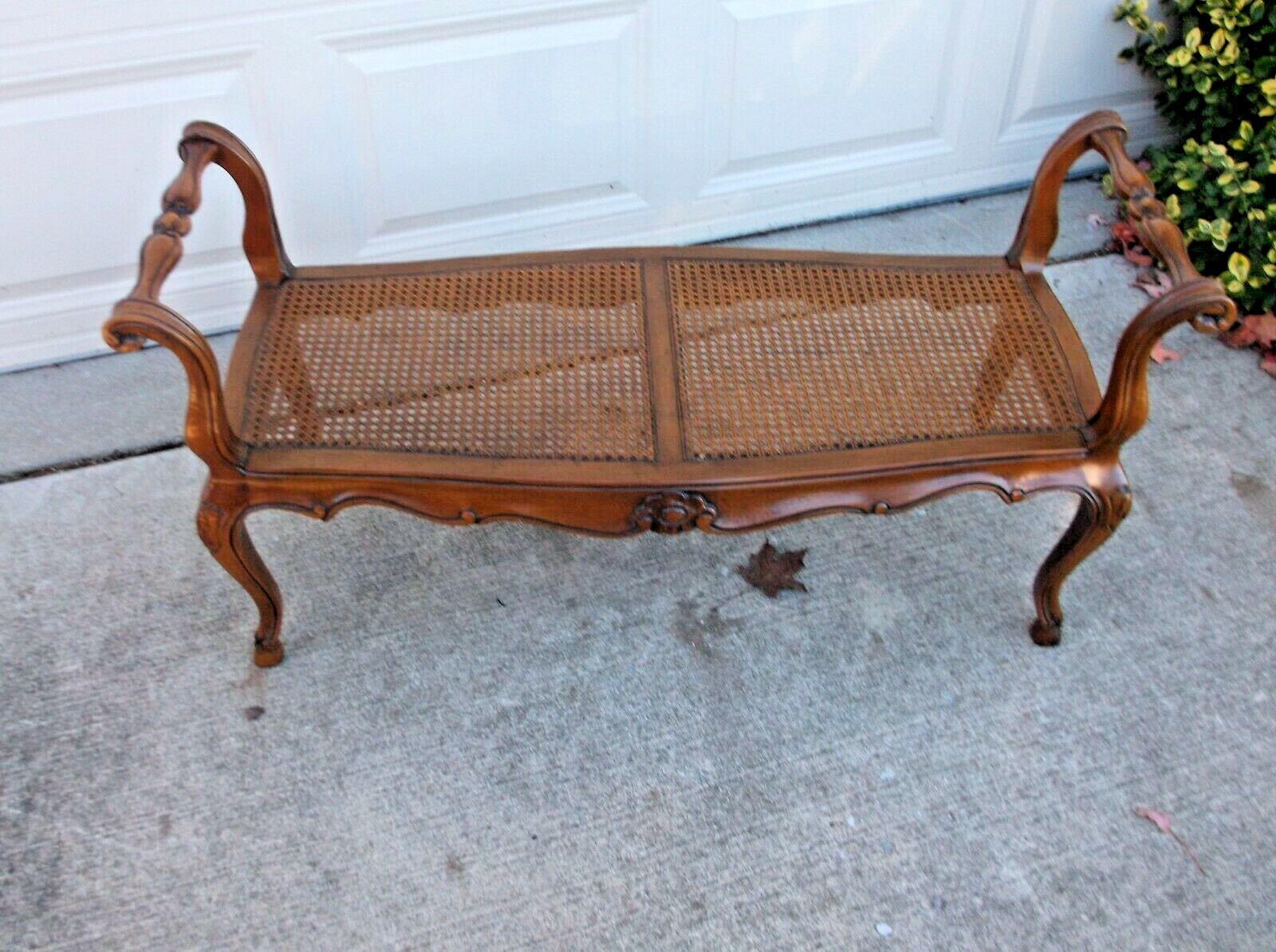 Cane Carved Bench w/Rolled Arms Assit