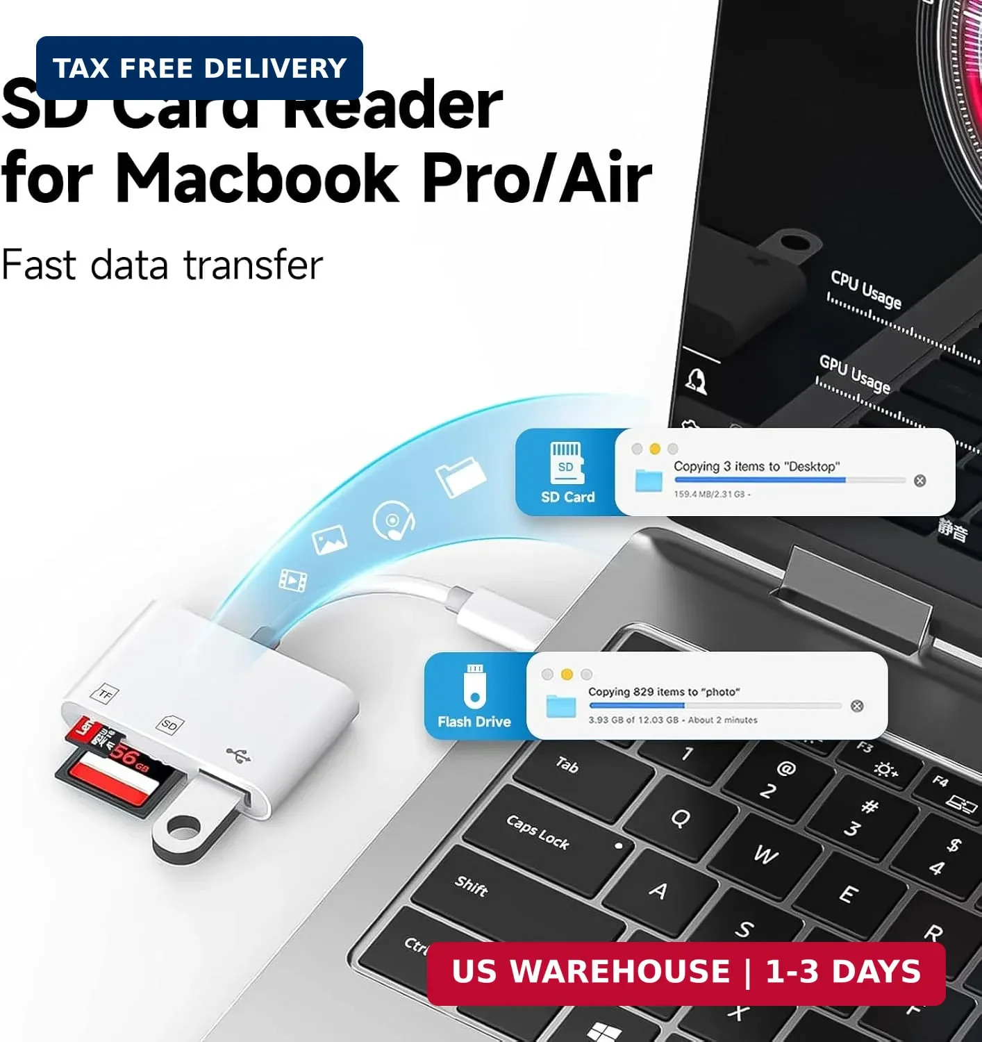 USB C SD Card Reader, 3 in 1 USB-C Memory Card Adapter with Dual Slots (SD/Micro