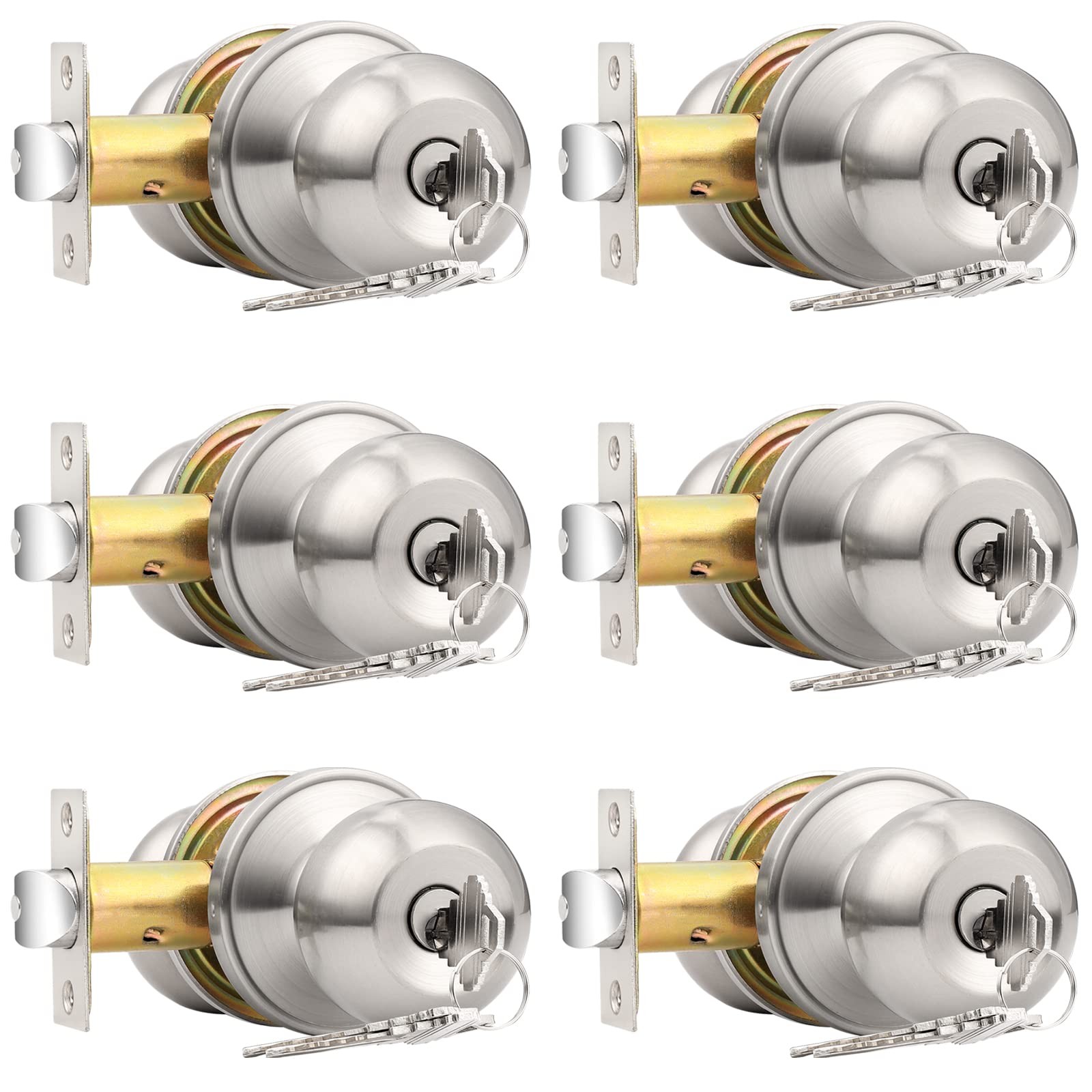 Probrico Brushed Nickel Entry Door Knobs Combo Pack, 6 6
