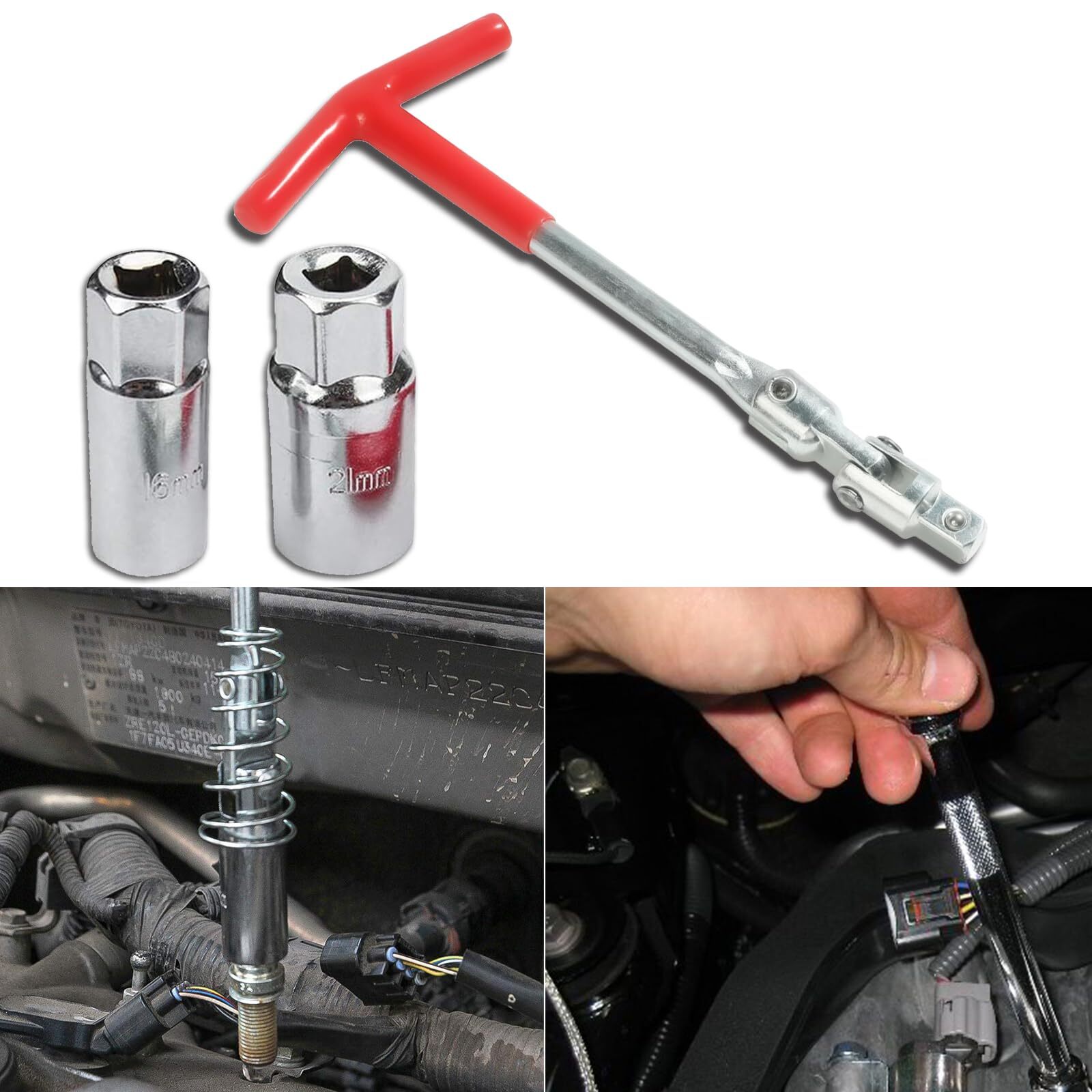 Spark Plug Removal Tool Kit T-Handle 16mm & 21mm Wrench for Lawn Mower