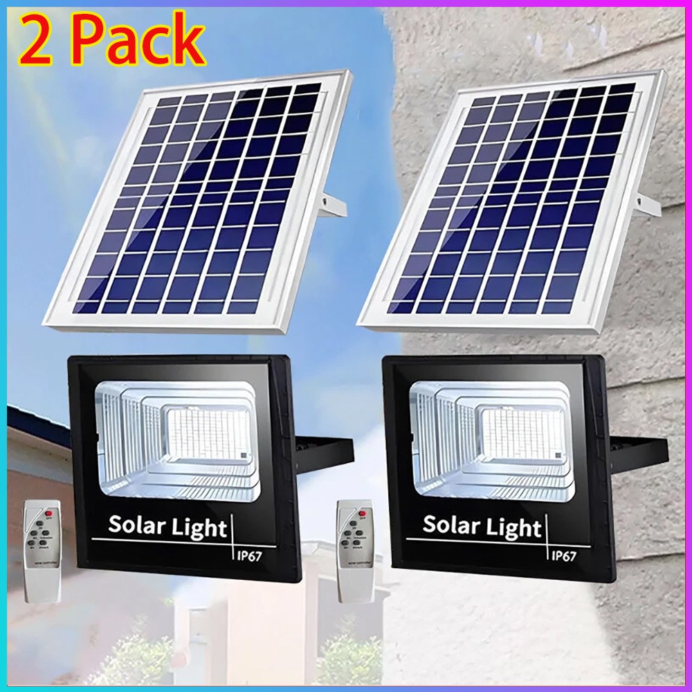 2 Pack LED Solar Flood Lights Outdoor Street Light Dusk to Dawn Flood Wall Lamp