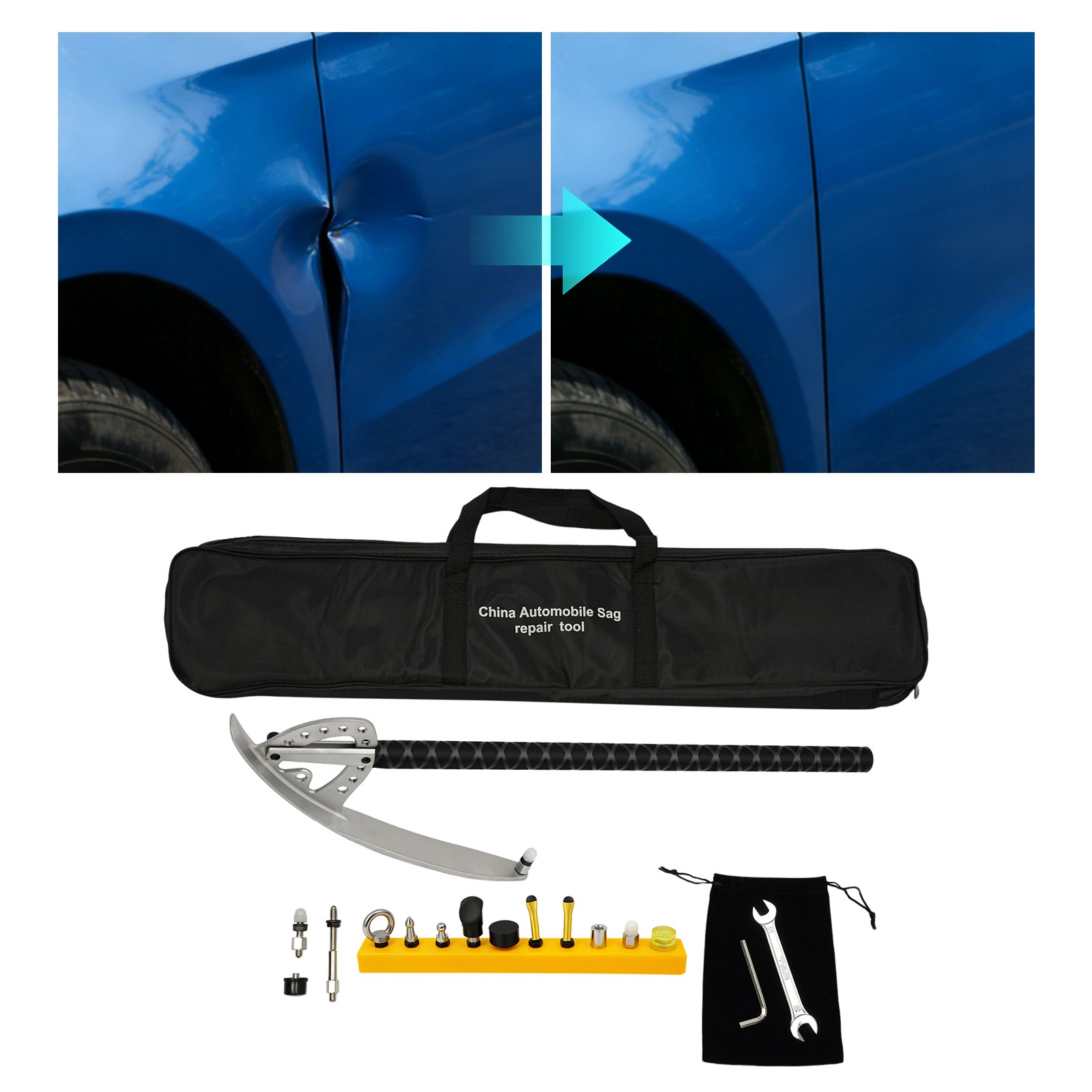 Car Fender Damage Repair Tools Auto Dent Removal Kit Angle Adjustable With Bag