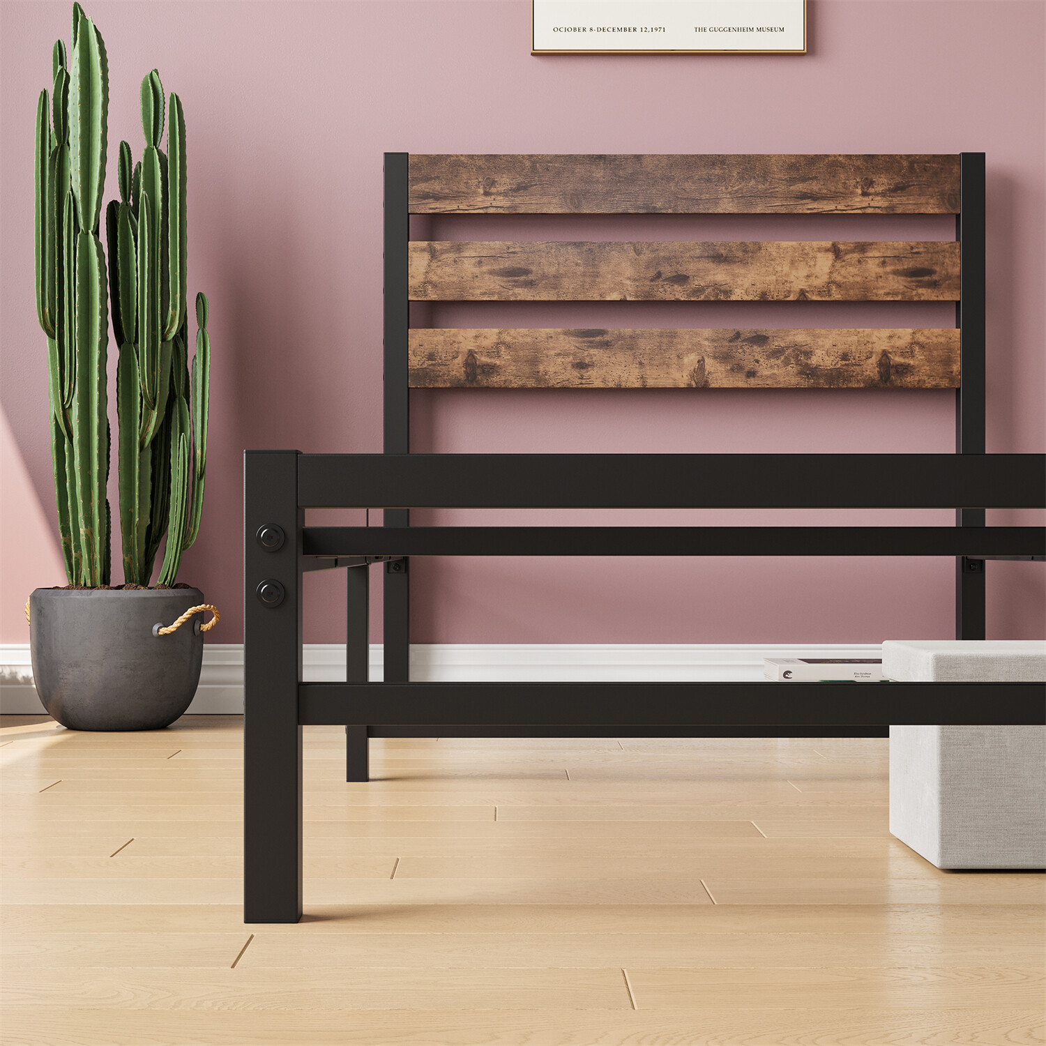 Twin/Full/Queen Size Bed Frame Metal Platform Bed Frame w/ Wooden Headboard US