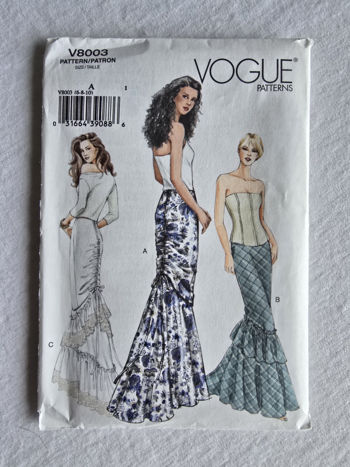 Vogue V8003 Sewing Pattern Ruffled Fitted Mermaid Skirt Sz 6,8,10 NOS