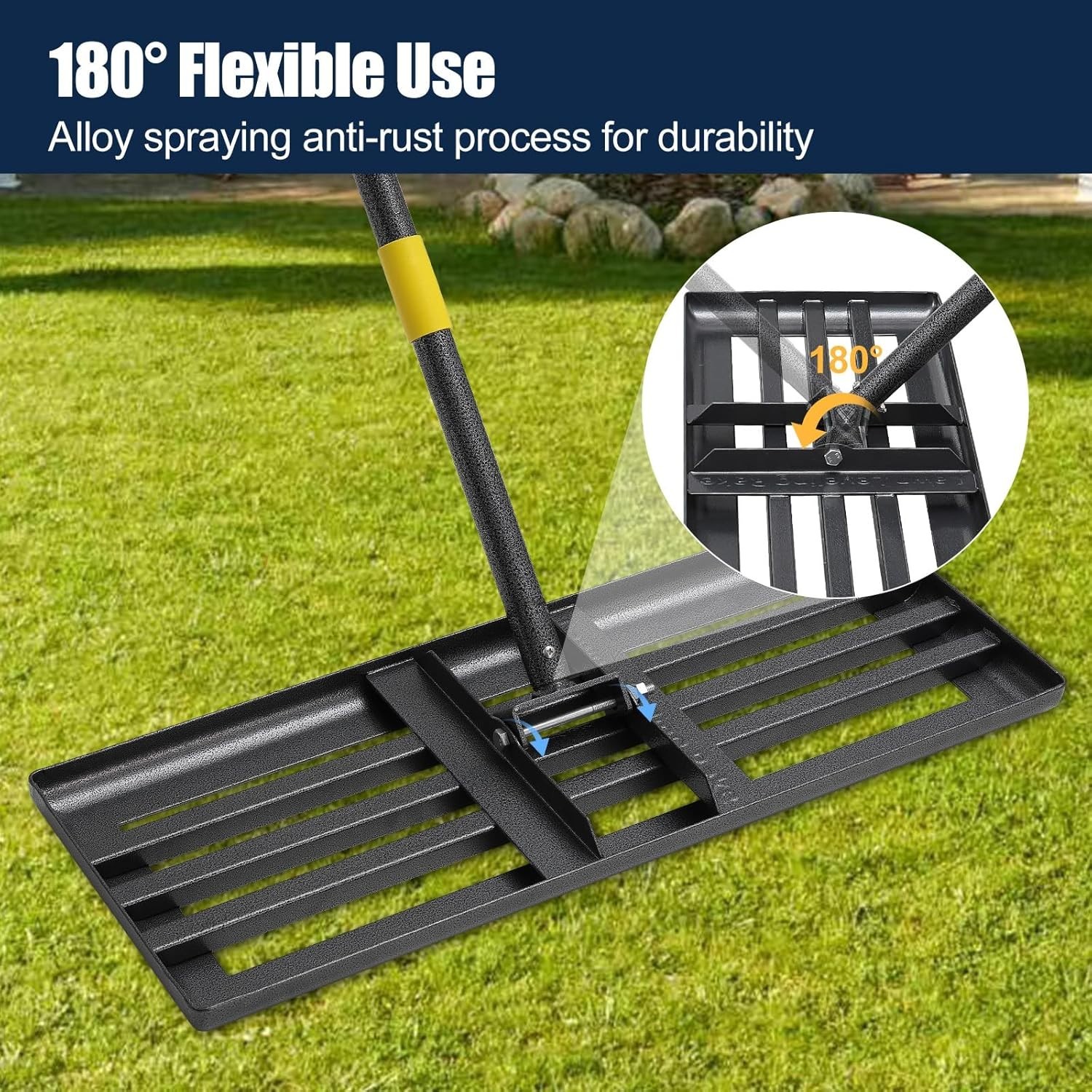 Heavy-Duty Lawn Leveling Rake 30x10in with 80in Adjustable Handle - Rustproof
