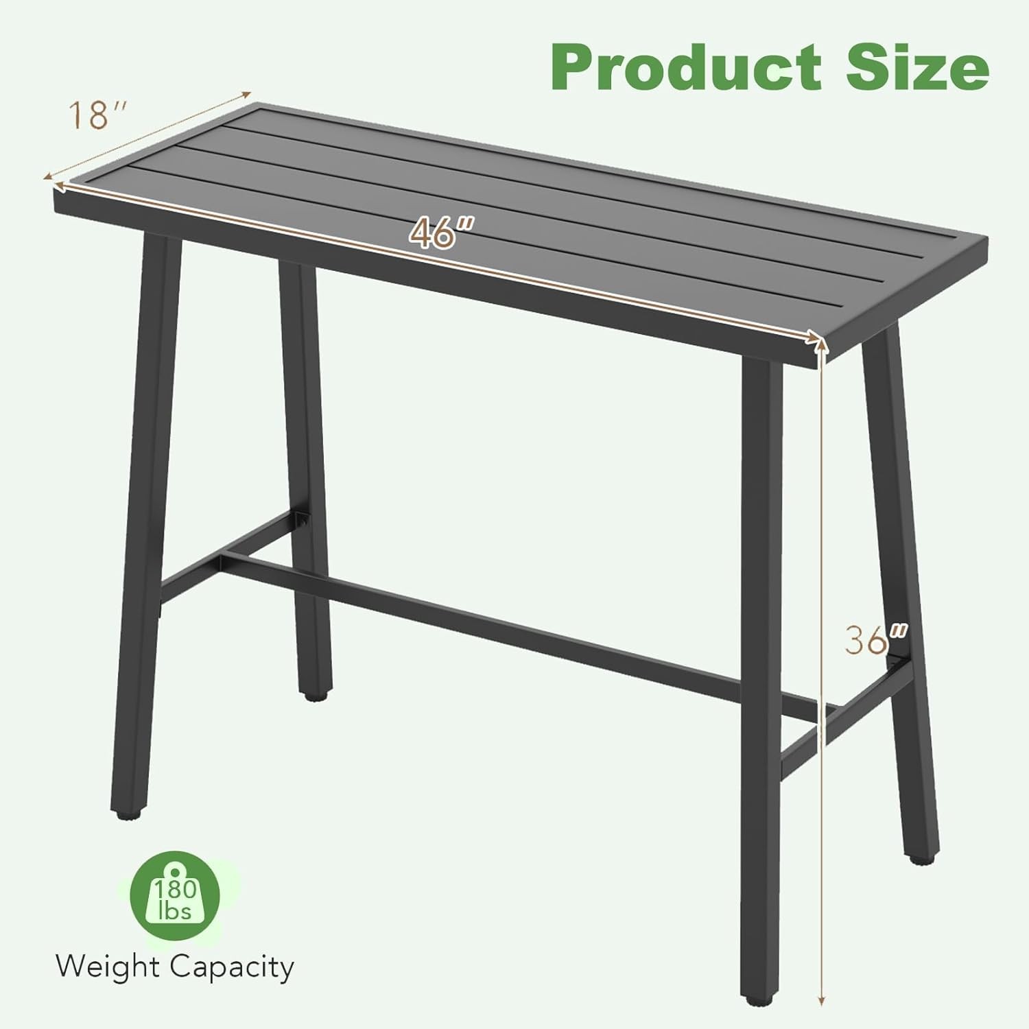 36" Outdoor Bar Table Rectangular High Pub Table W/ Adjustable Foot Pads Patio