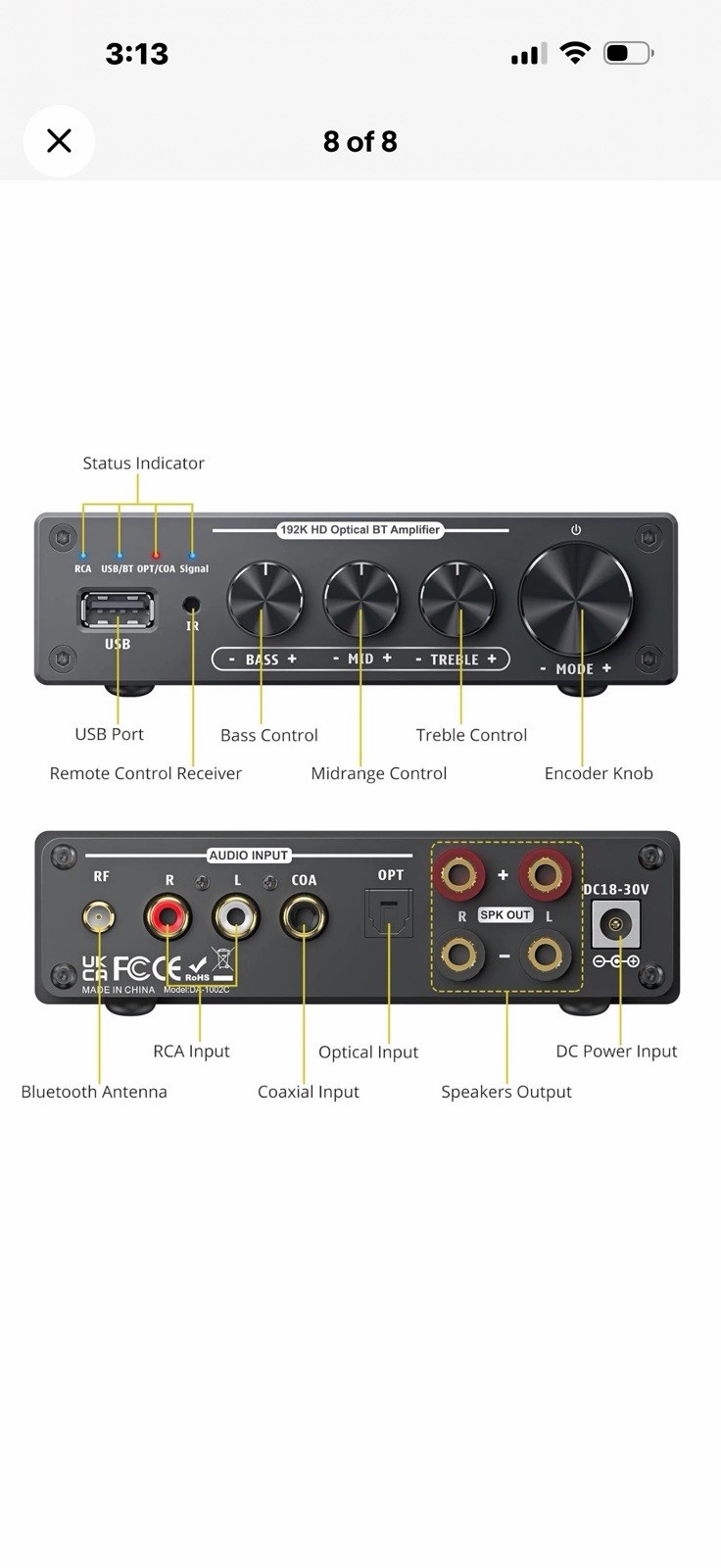 PROZOR Audio Bluetooth Amplifier with BT 5.0 Optical Coaxial RCA USB Input 100W