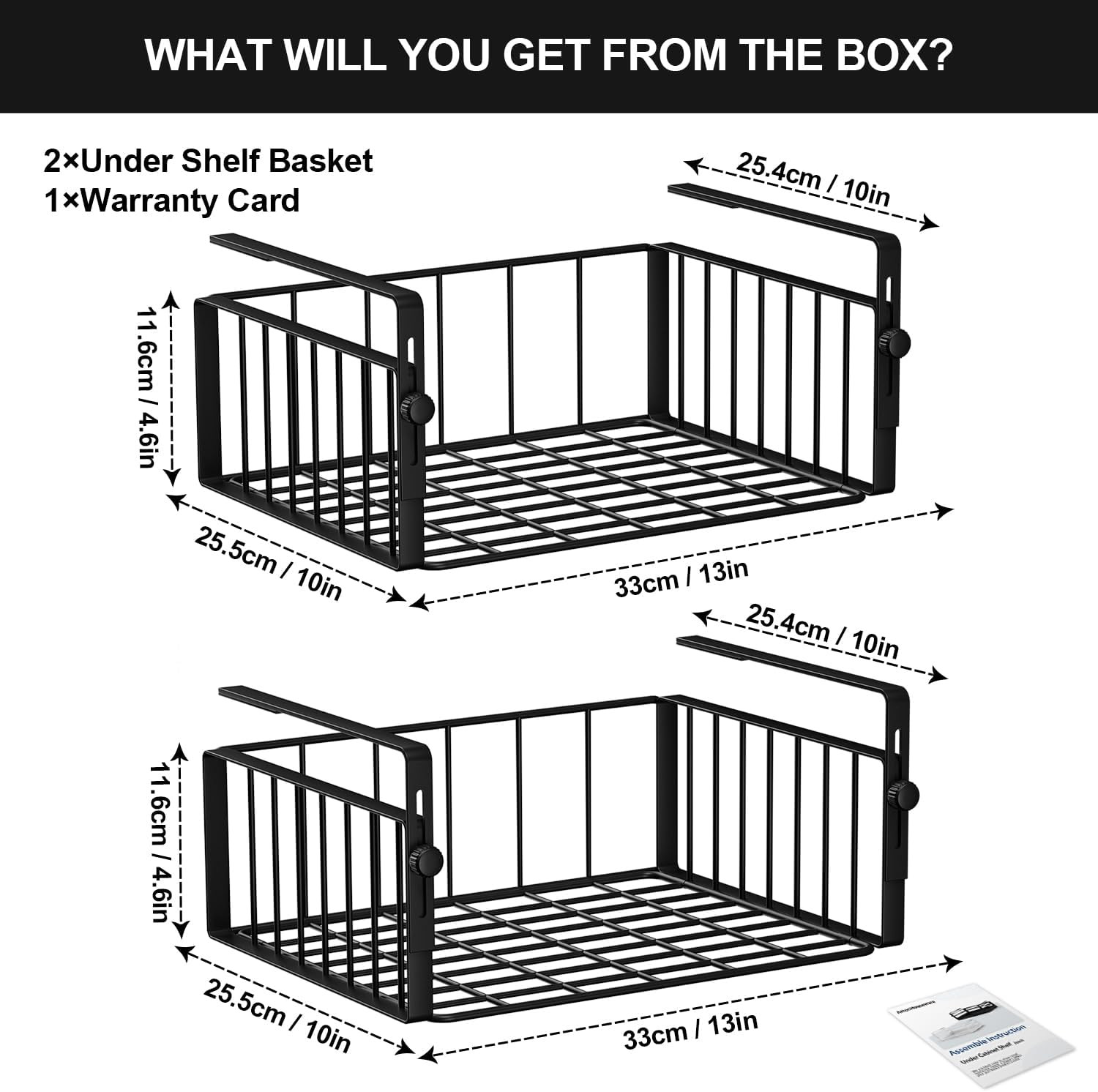 2Pack under Shelf Basket Storage,Adjustable Hanging,Black | under Cabinet Shelf