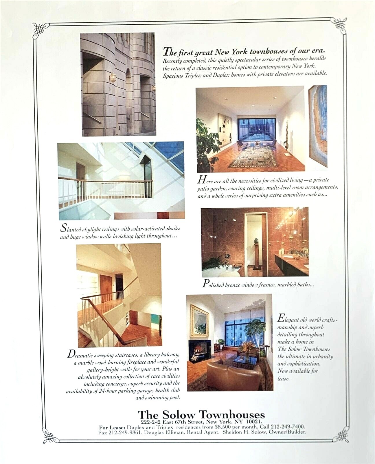 1990 THE SOLOW TOWNHOUSES NEW YORK - 1ST Great Townhouses of Your Era PRINT AD