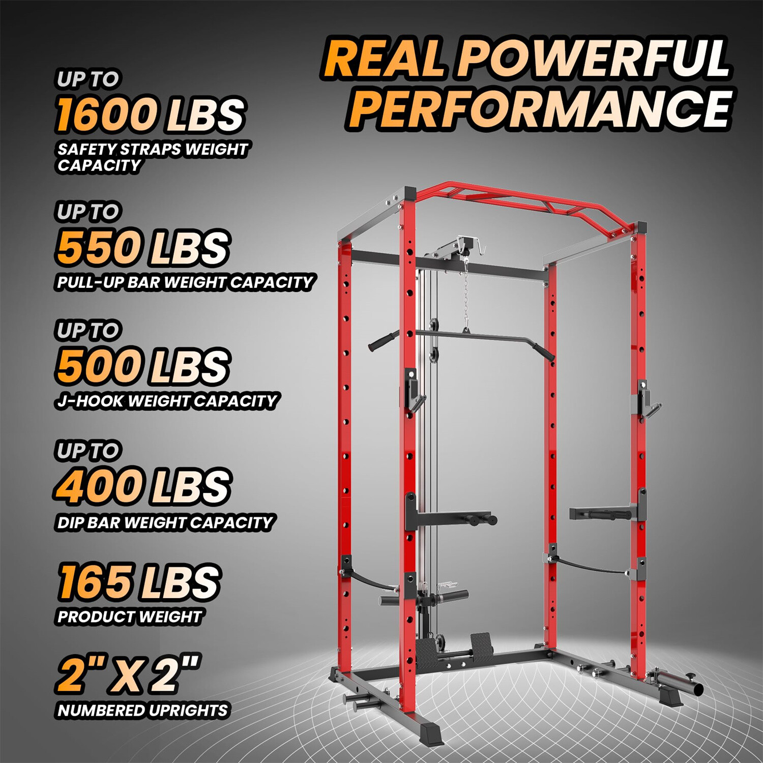 🔥1600LBS Power Cage with LAT Pulldown Multi-Functional Power Rack with J-Hooks
