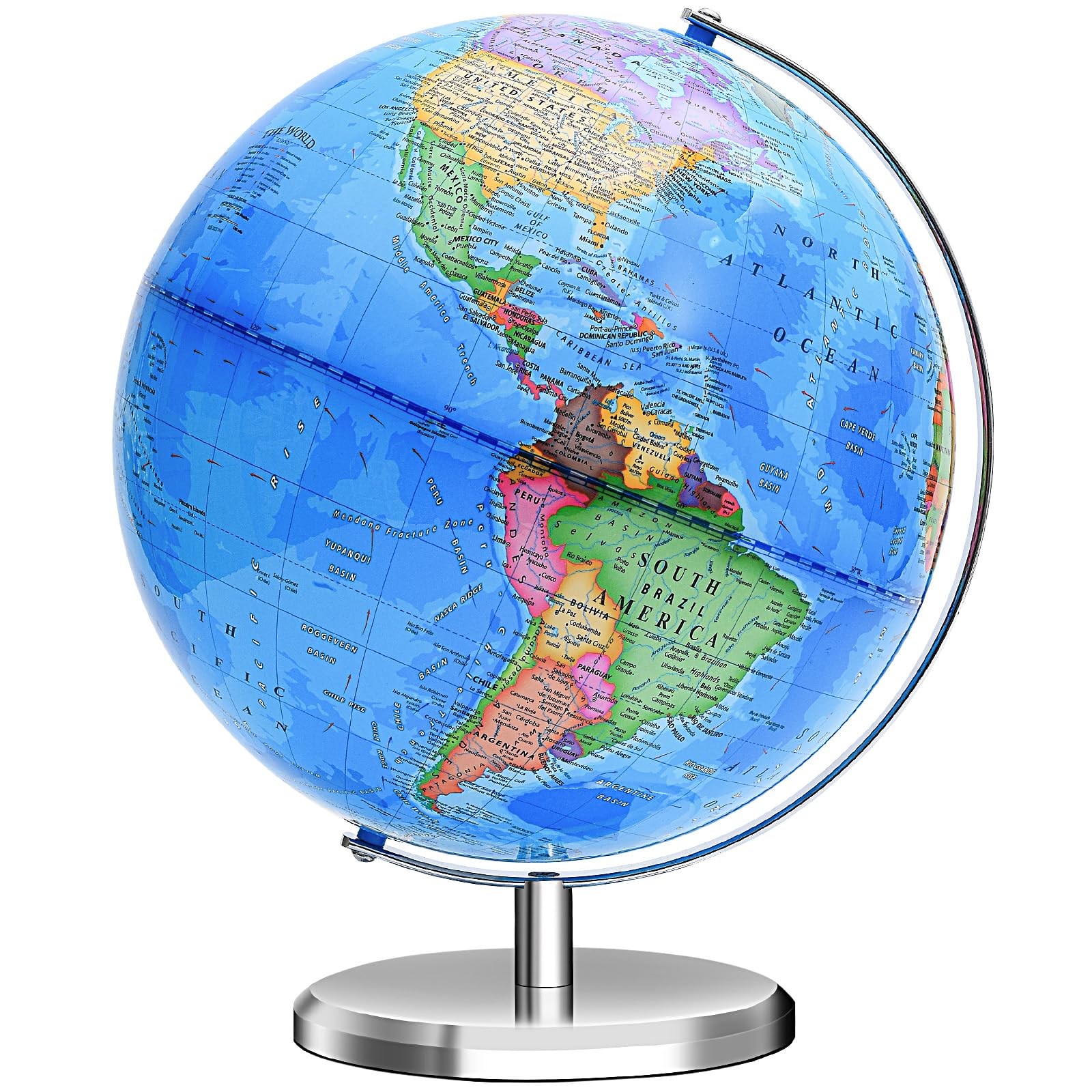 World Globe for Children and Adults, 12 inch Educational Spinning Earth Map w...