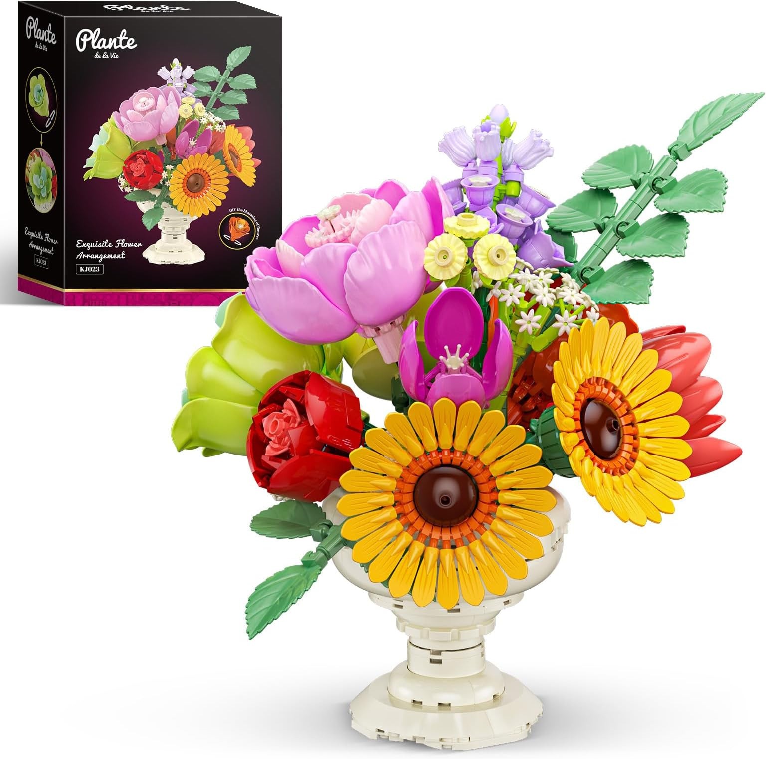 JAKI Flower Bouquet with Vase Building Set, Botanicals Flower Arrangement, Ar...