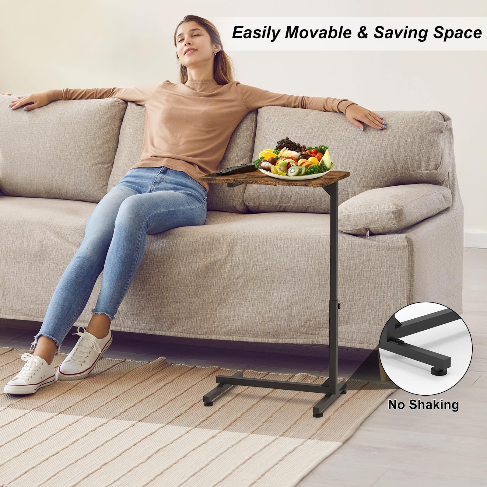 C Table for Sofa Living Room Couch Side Table for Small Spaces with Rounded C...