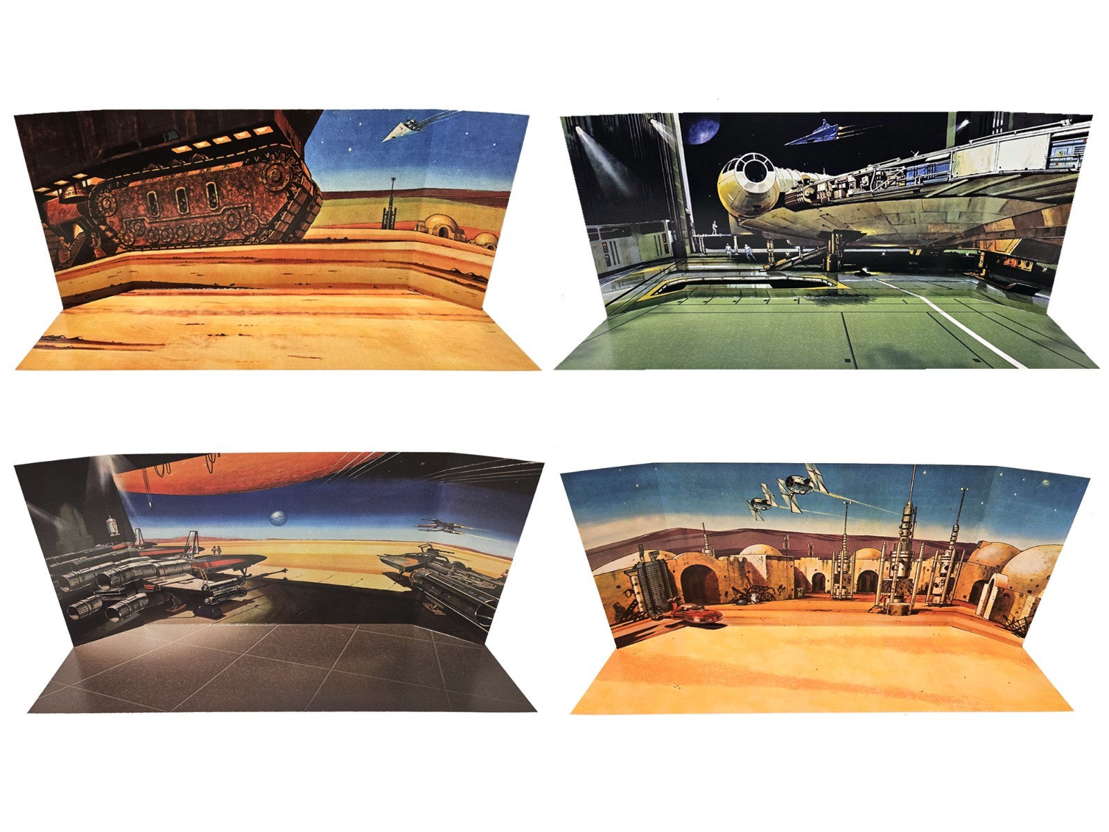 Retro Art Star Wars Scenic Backdrop Display 4 Pack Hasbro Kenner 3.75