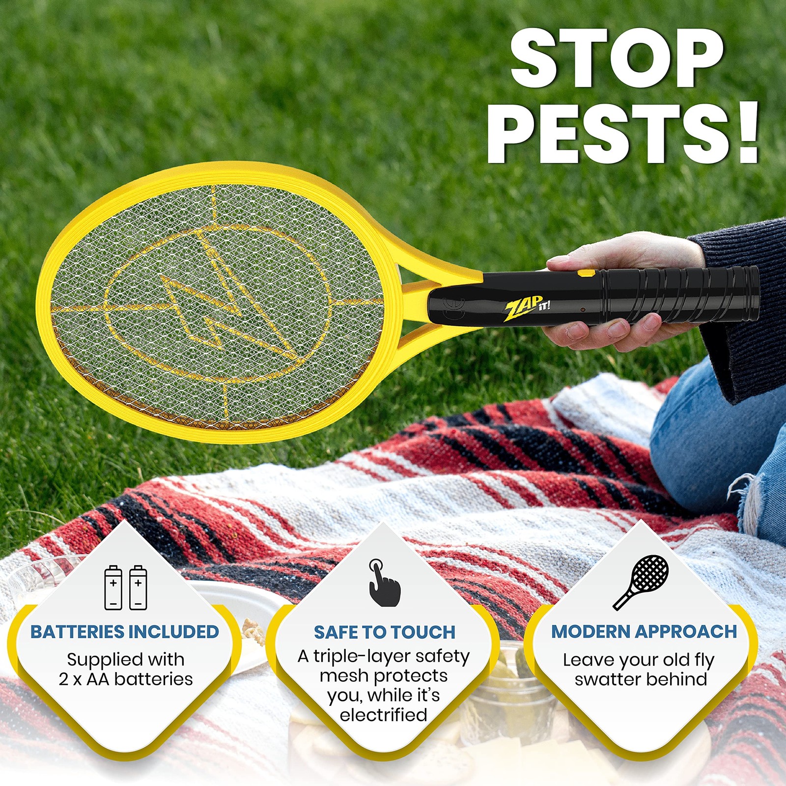 Zap It Bug Zapper Battery Powered (2xAA ) Bug Zapper Racket, 3,500 Volt, 2 Pack