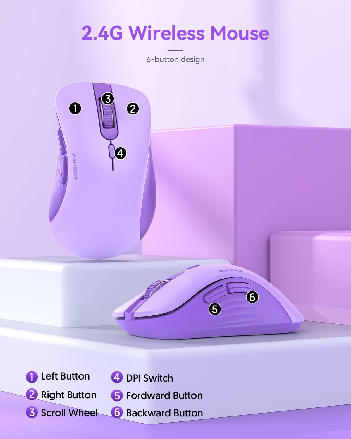 Wireless Mouse - Silent Computer Mice with USB Receiver & Type-C Adapter, Low...