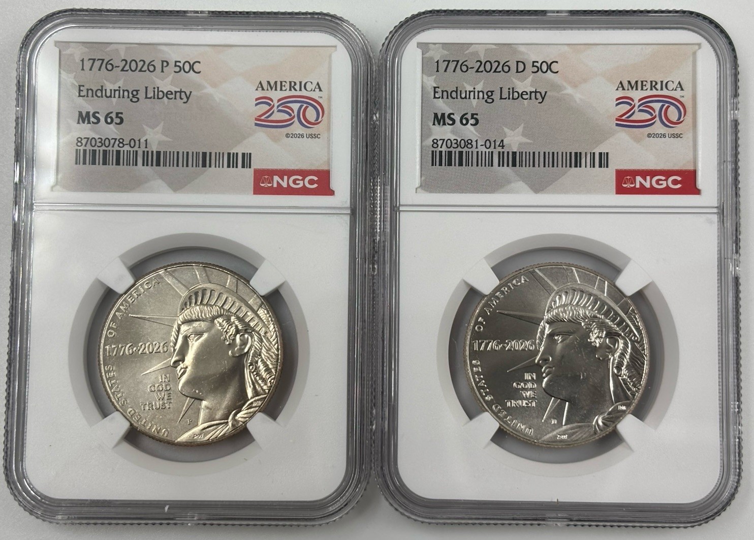 2026 P D ENDURING LIBERTY HALF 2 COINS NGC 250 Anniversary Label MS65⭐Ships now⭐