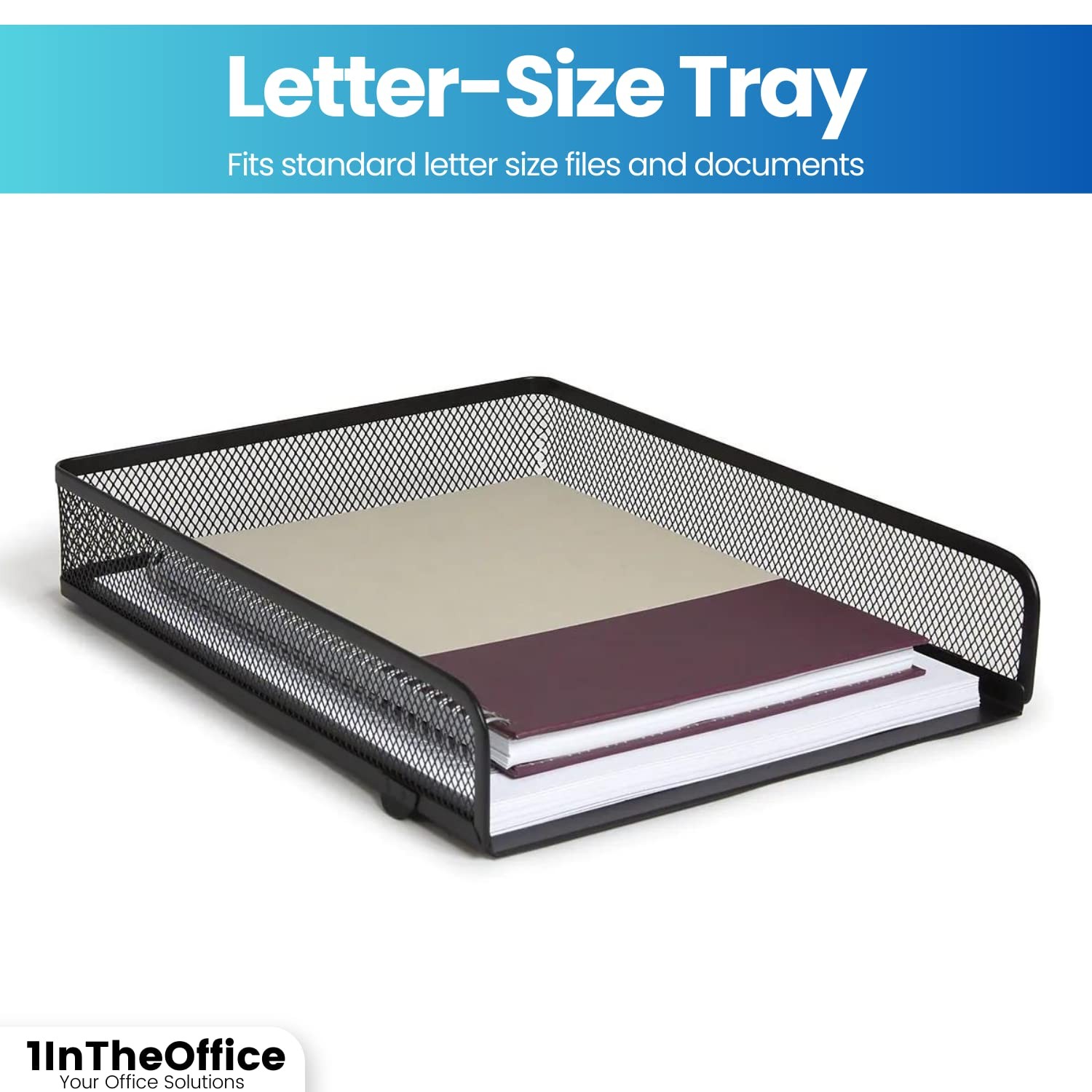 2 Pack Desk Trays Stackable Letter Tray Matte Black Wire Mesh Front-Load