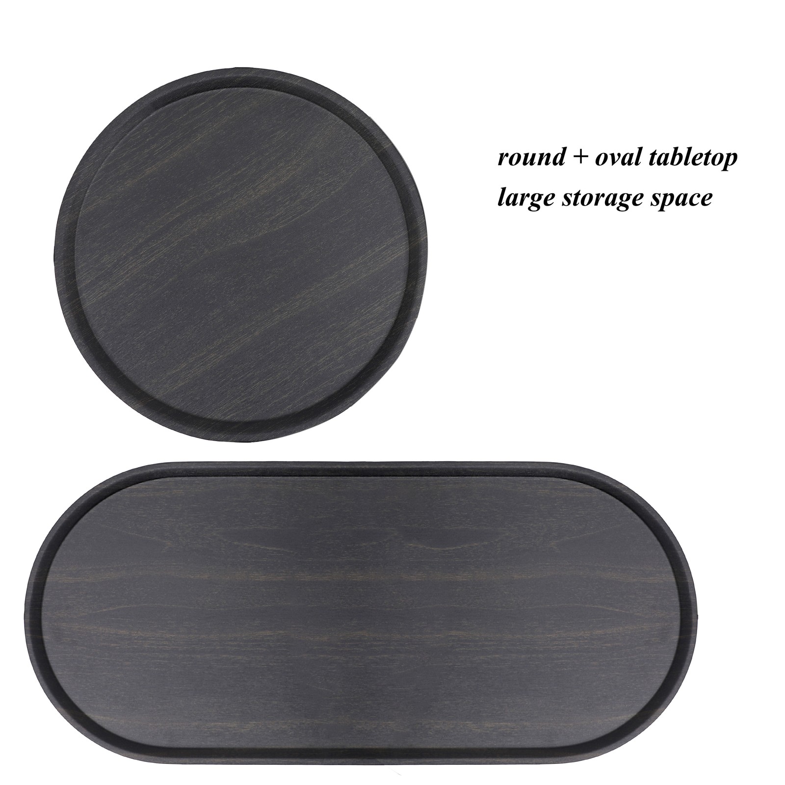 Round Coffee Table with Storage Tray 2 Tier End Tables Wooden Small Side Table