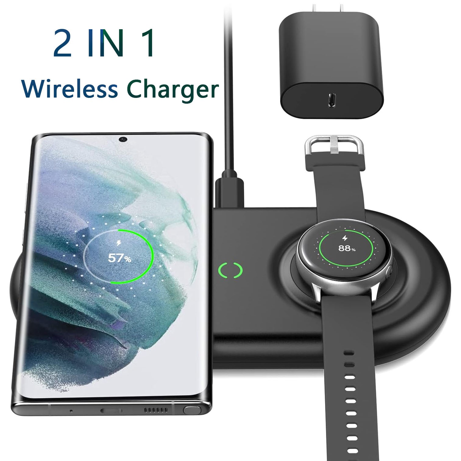 Dual Wireless Charger for Galaxy Watch 4/3/Active2, Buds 2/Pro, S22/S21/S20