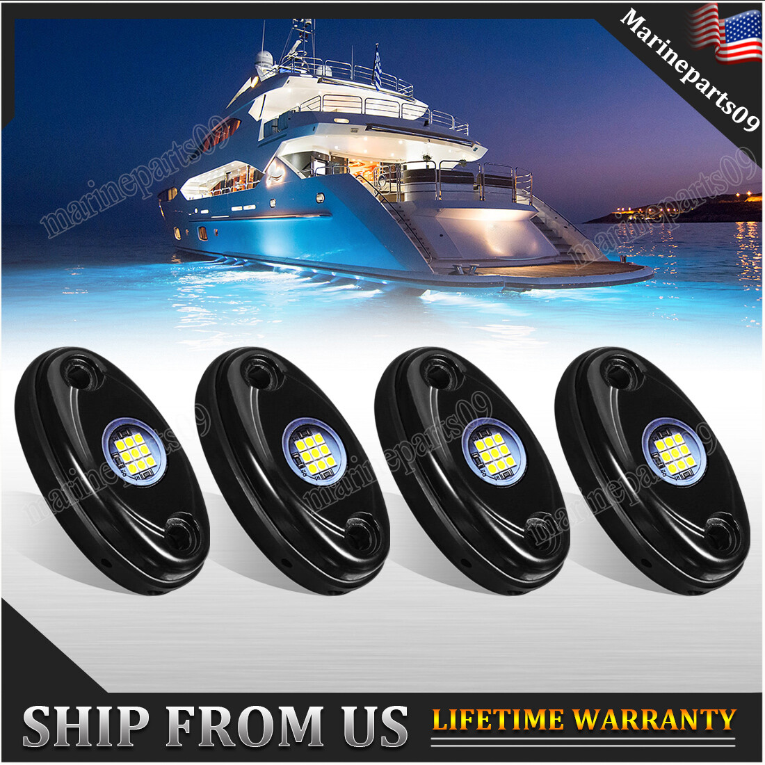 4X Marine Boat Underwater Light Bow Navigation White LED Deck Stern Transom Lamp