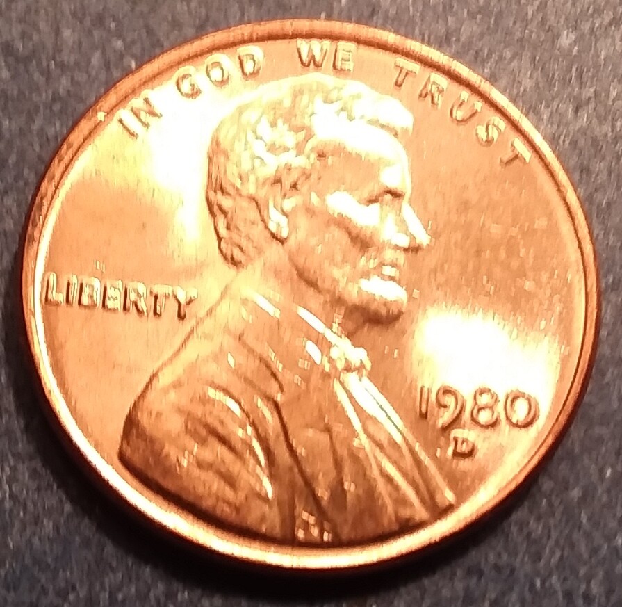1980-D Brilliant Uncirculated Lincoln Cent.  Ships Free.  BU condition.