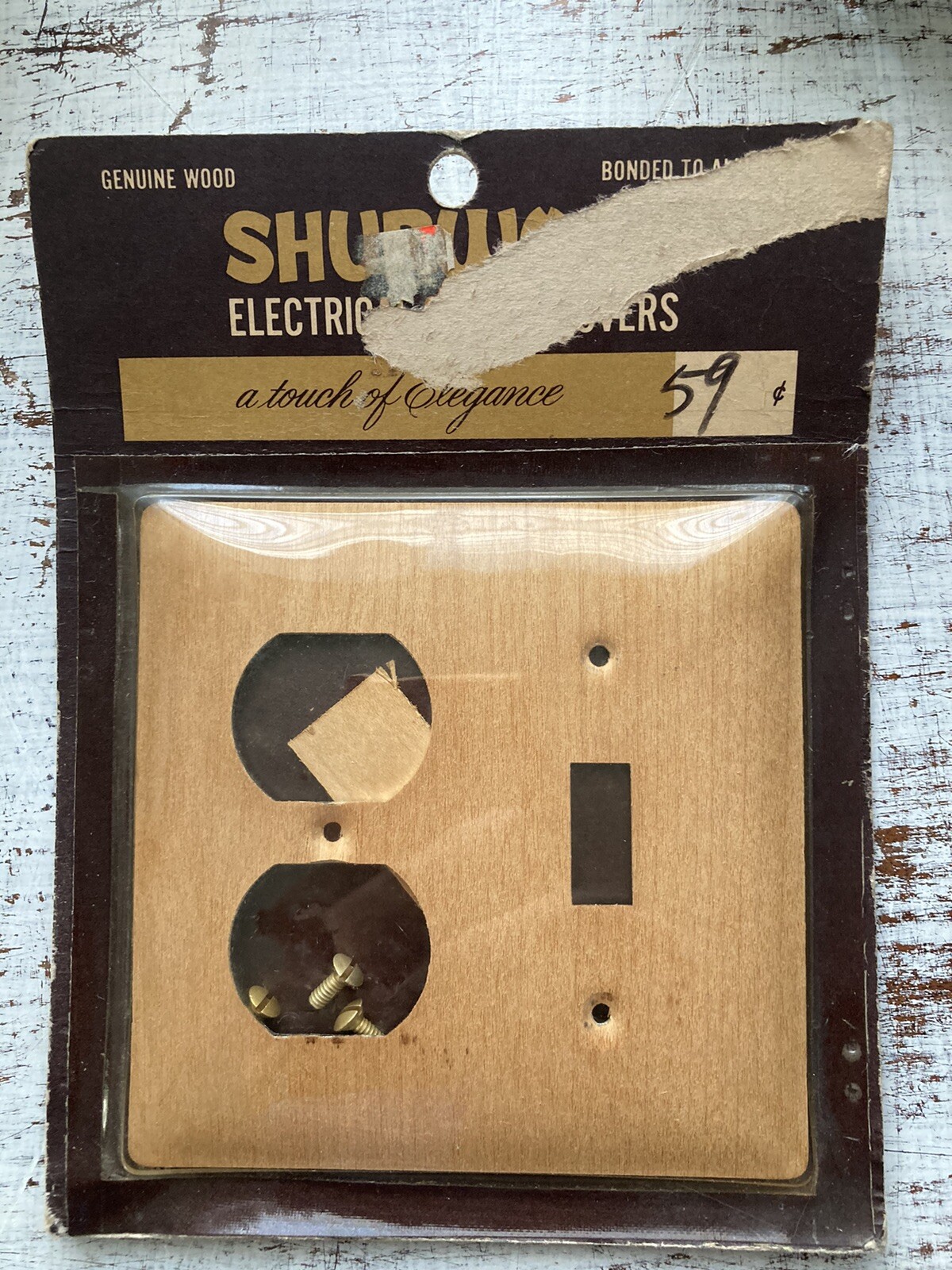 Vtg NOS Shurwood Burch Wood Veneer Over Aluminum Outlet Switch Plate Cover RT
