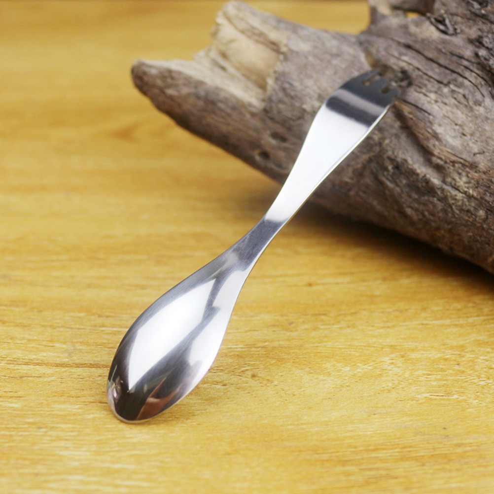 2 Pcs Stainless Steel Spork Double Ended Fork Spoon Set For Camping Hiking