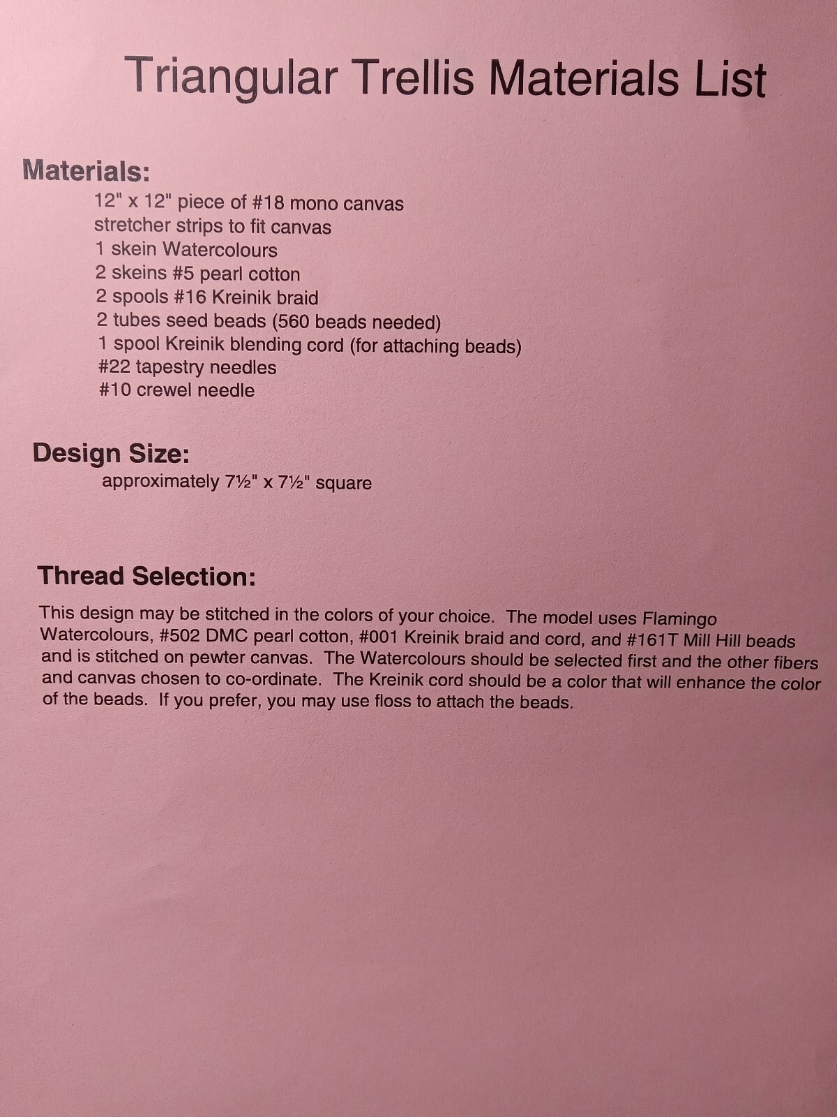 Needlepoint "Triangular Trellis" Design Booklet