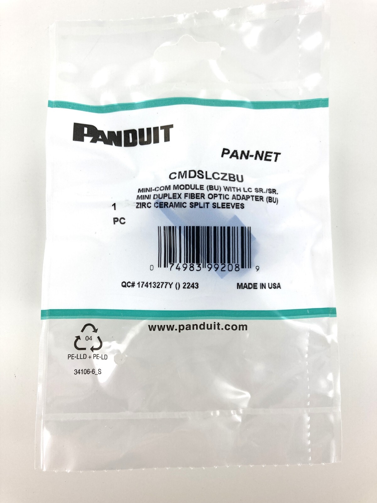 Panduit CMDSLCZBU Fiber Optic Adapter LC Duplex SM Blue Ceramic Zirconium, New!