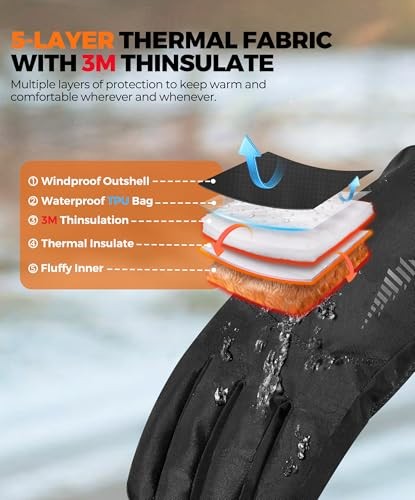 Snow Winter Gloves made with Waterproof/Touchscreen/Thermal Warm Medium Black