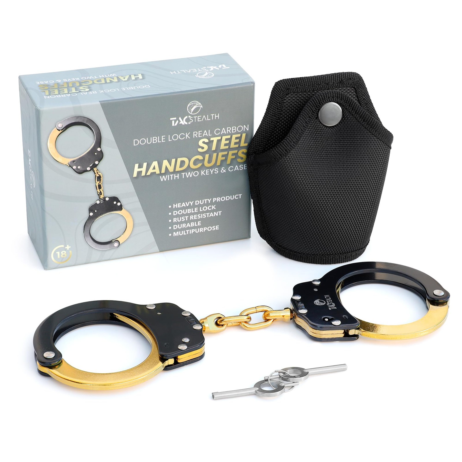 Heavy Duty Professional Steel Handcuffs with Two Keys and Protective Case Set