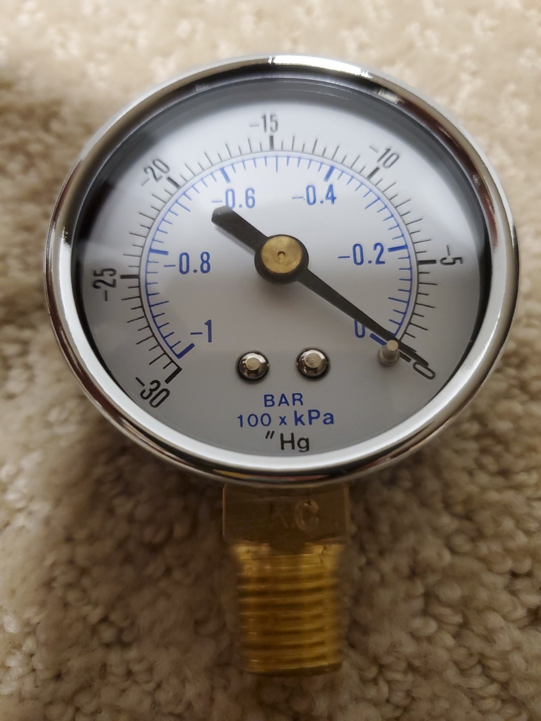 Gauge 2" Dry 1/4"NRT Brass 30" HG-0 VAC Steel Bezel Vacuum Gauge