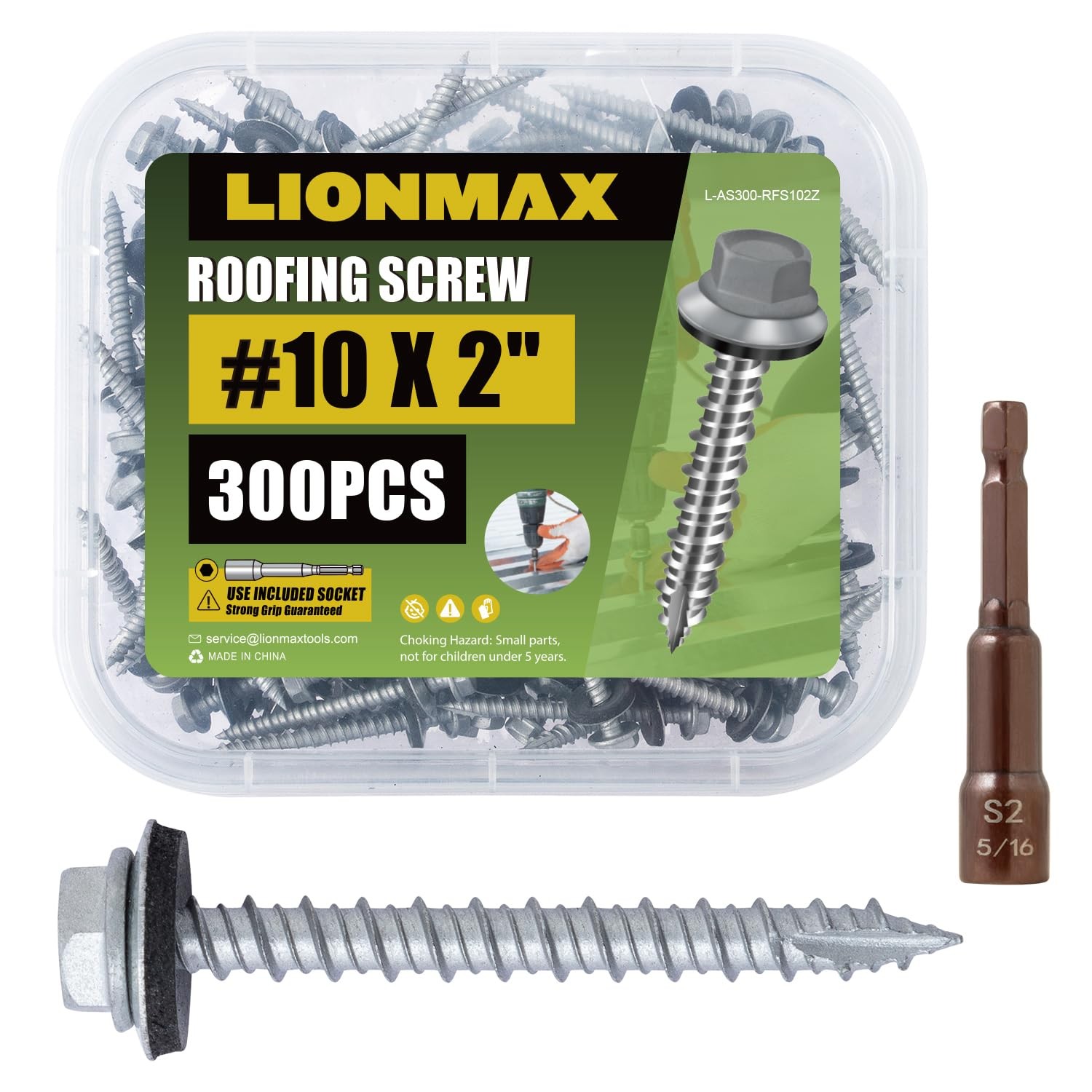 Metal Roofing Screws #10 × 2 Inch, 300-PCS, Zinc Plated Hex Head Sheet Metal Roo