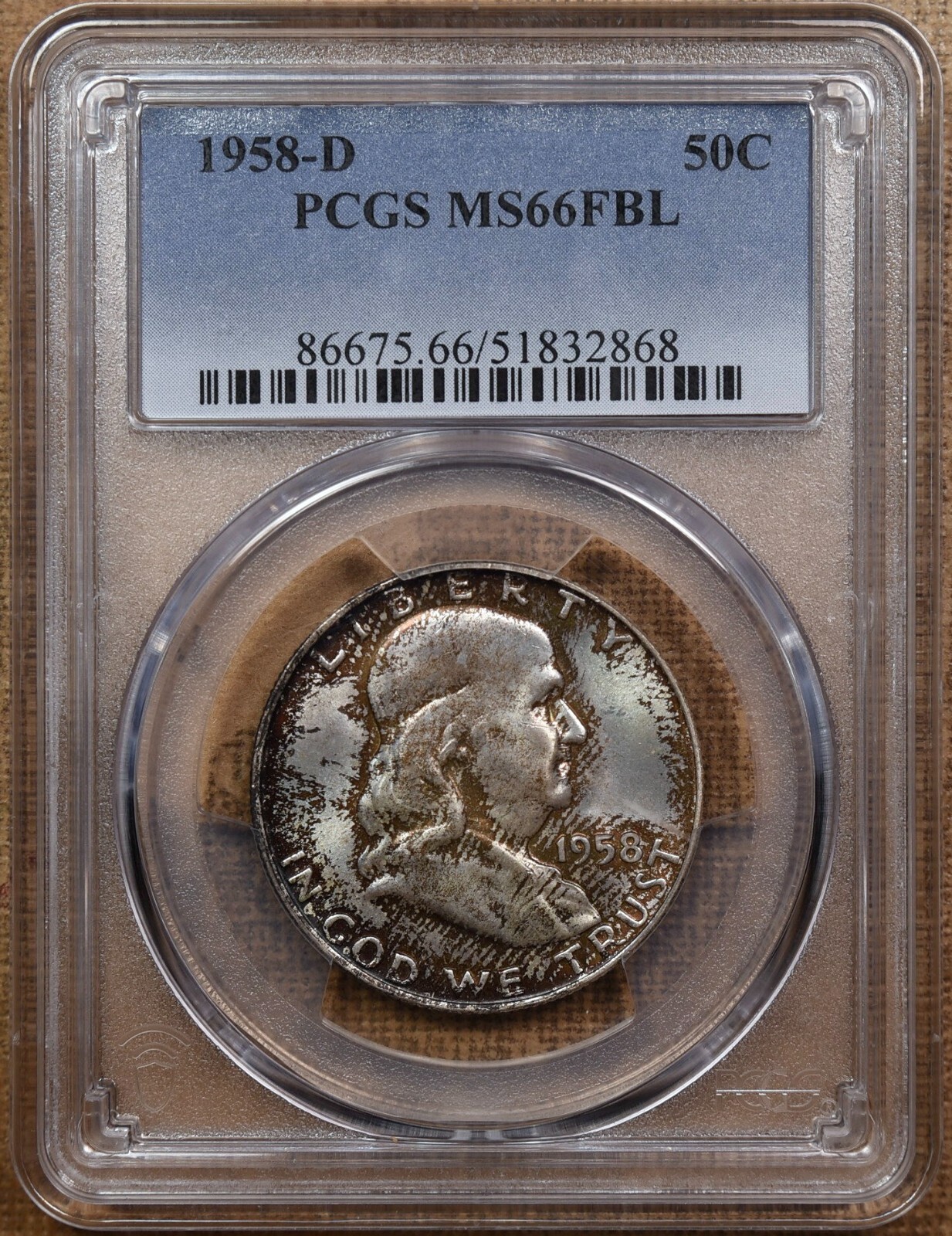 1958-D Franklin half dollar PCGS MS66FBL, Gem Original, DavidKahnRareCoins