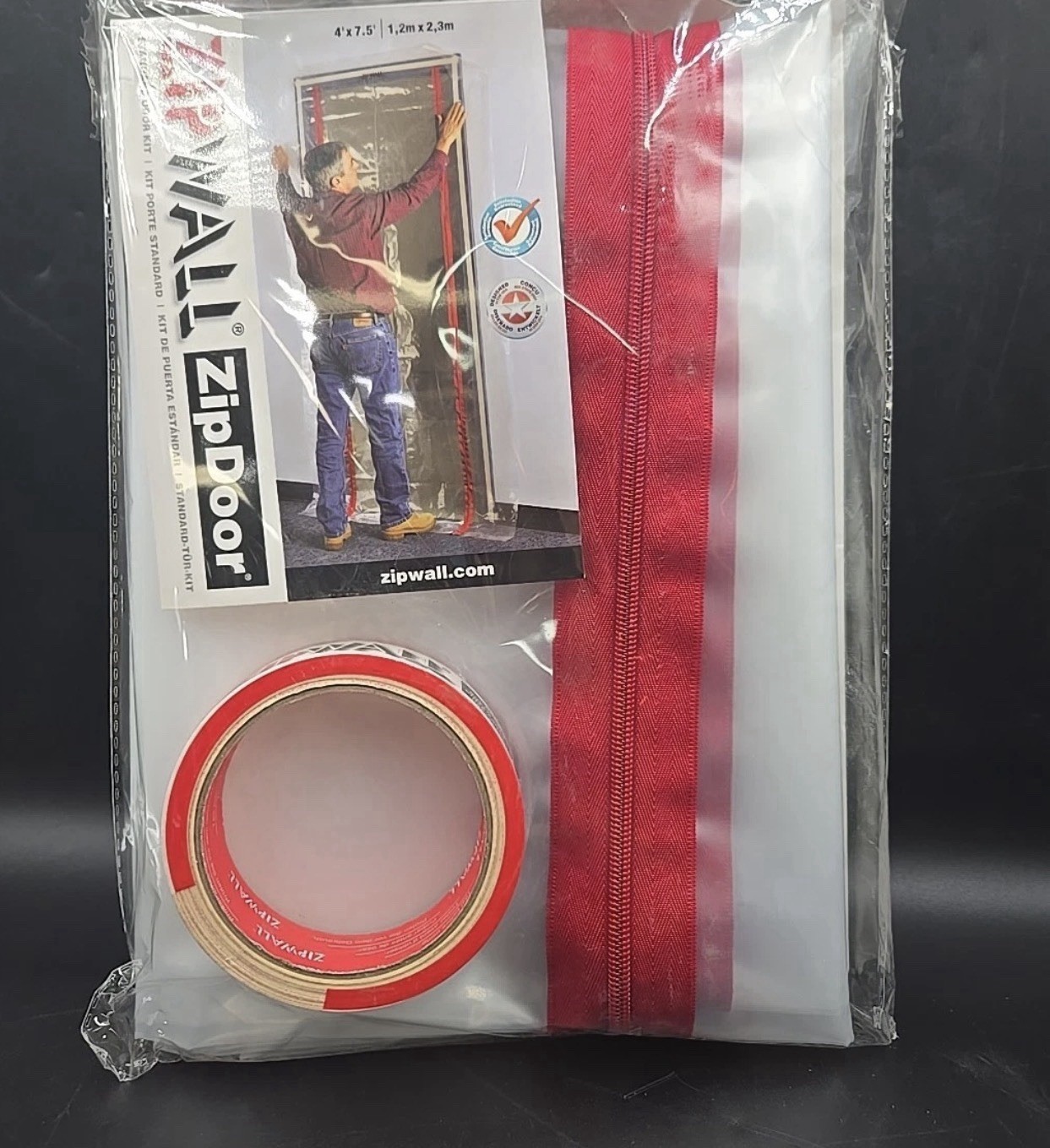 ZipWall ZipDoor Standard Dust Barrier Door Kit 4x7.5 ft with 1x24 ft Tape