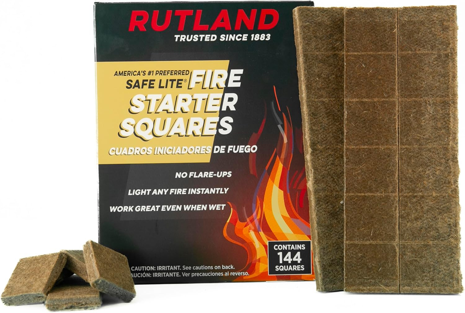 Rutland Safe Lite Fire Starter Squares - Heavy Charcoal Starters for Fireplace,