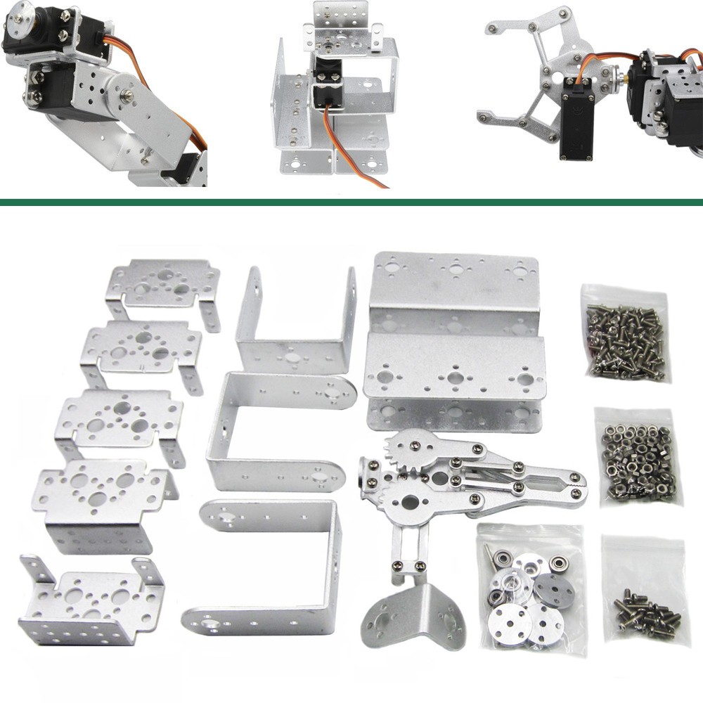 Arduino DIY 6DOF Robot Arm Mechanical Robotic Clamp Claw Kits Aluminium Silver