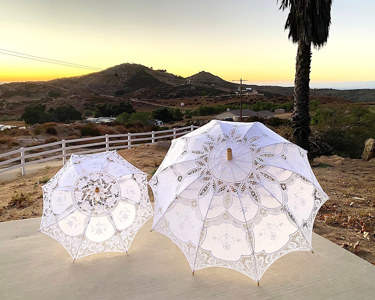 Full-Size 29" Vintage Cotton Lace Wedding Parasol White Victorian Lace Parasol